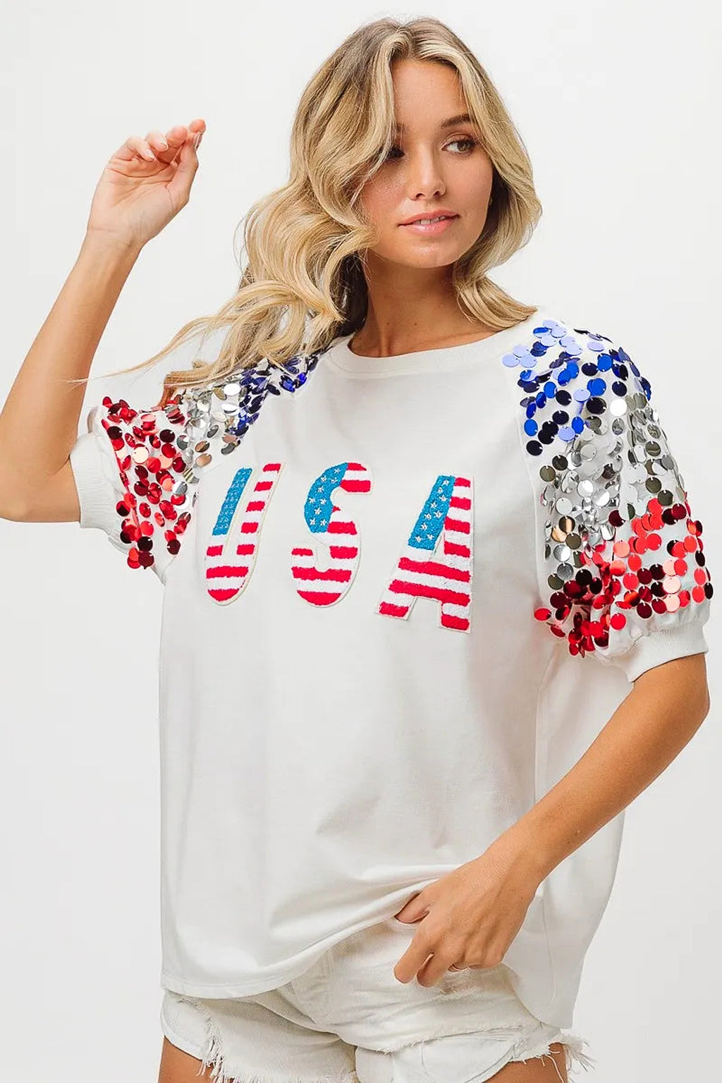 BiBi American Flag Theme Sequin Top - enhanced image 2