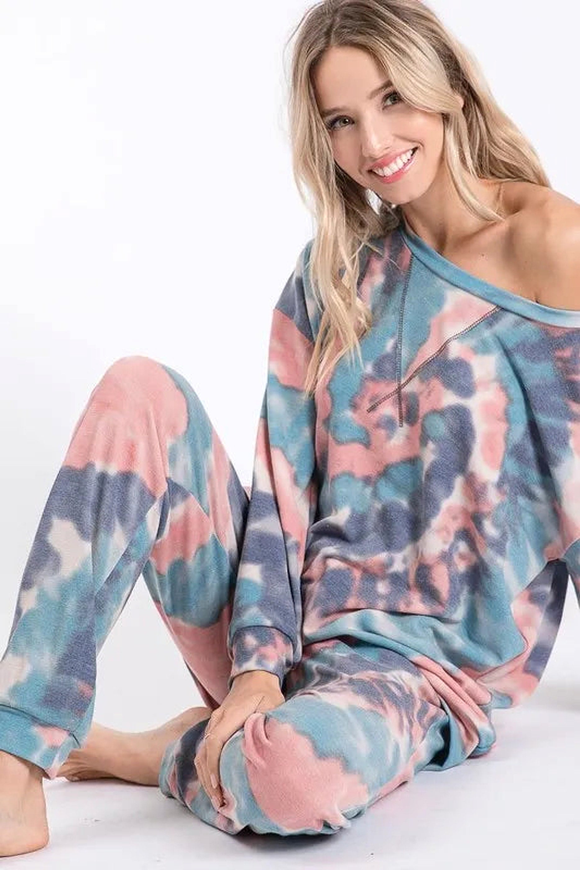 BiBi Tie Dye French Terry Casual Pants - enhanced image 2