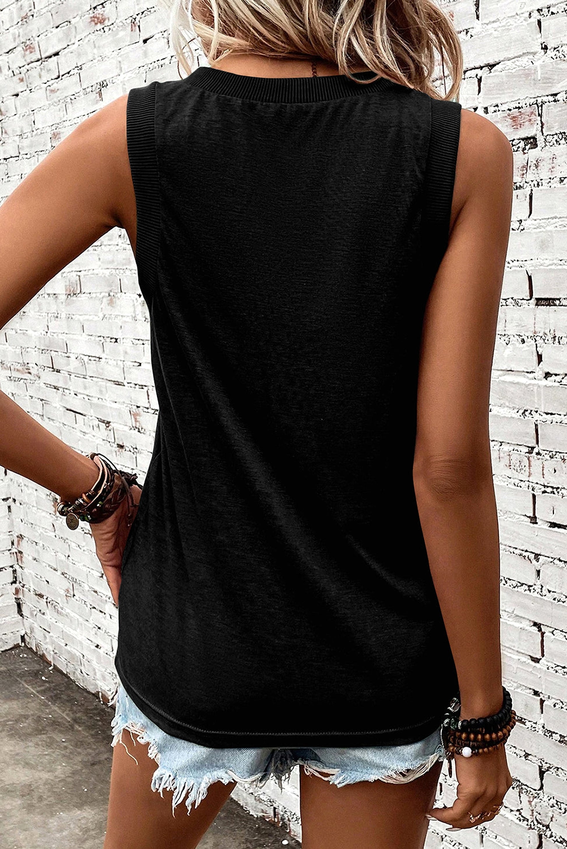 Black Cowgirl Floral Boots Printed Tank Top - enhanced image 2