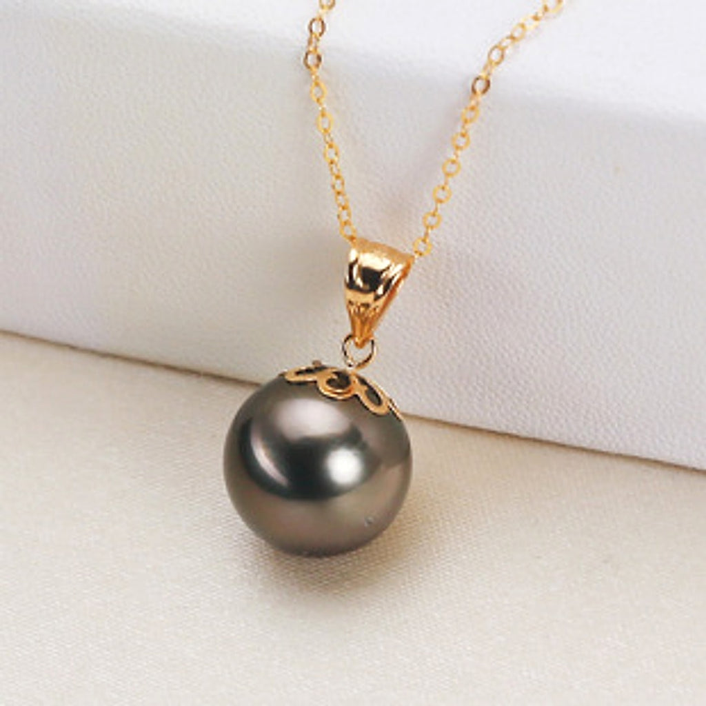 Black Pearl 18K Gold Pendant S925 Silver Necklace Female - enhanced image 2
