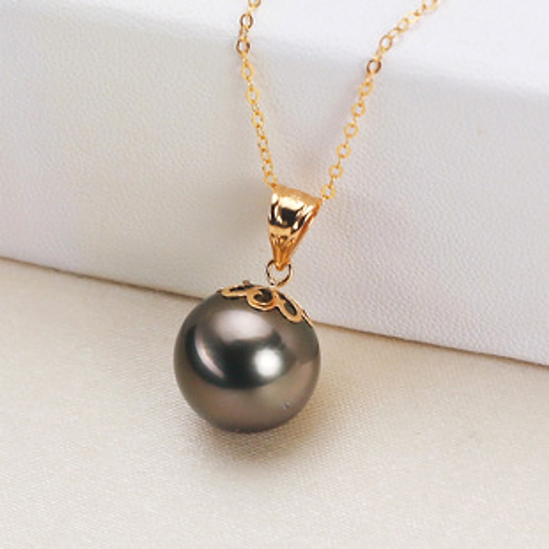 Black Pearl 18K Gold Pendant S925 Silver Necklace Female - enhanced image 2
