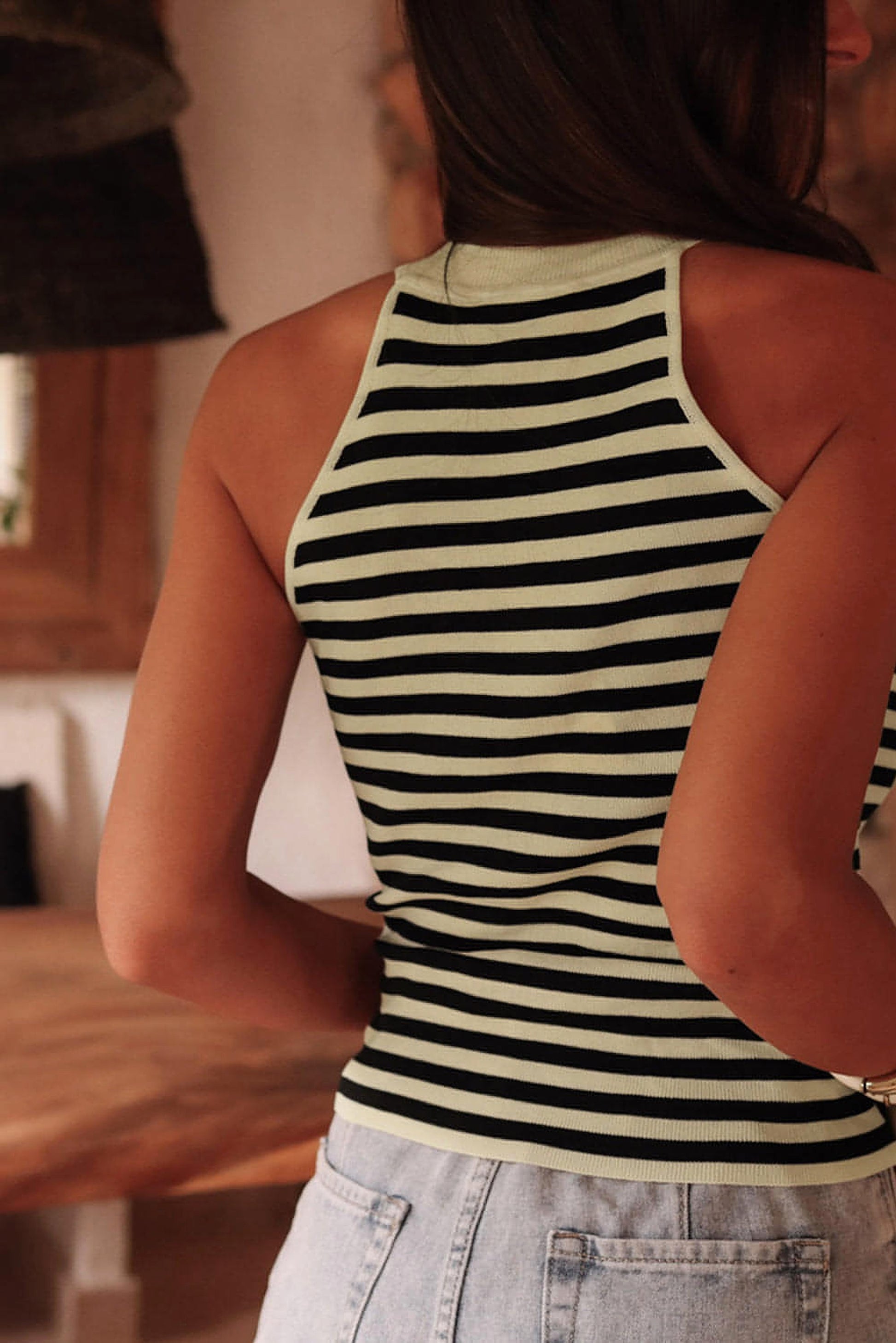 Black Stripe Crew Neck Slim Fit Sweater Vest - enhanced image 2