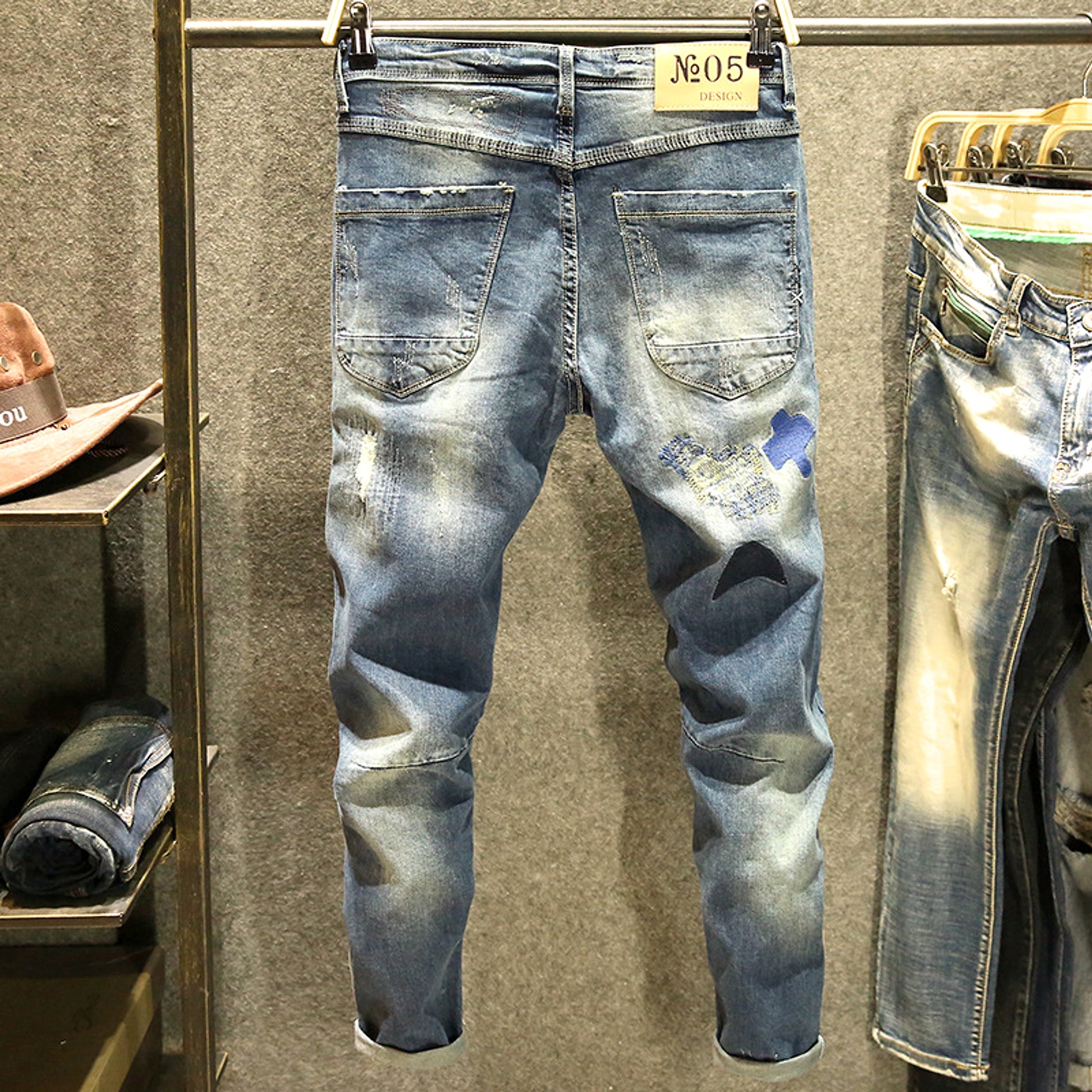 Blue Ripped Jeans Men's  Youth - enhanced image 2