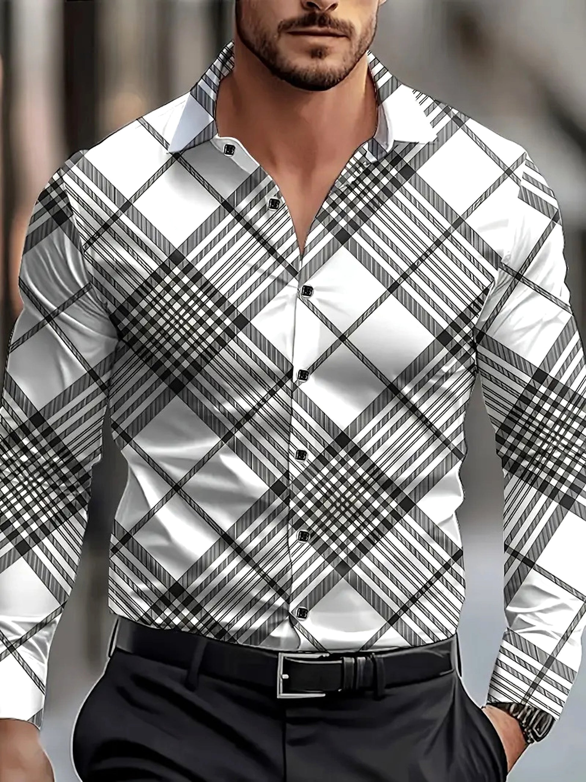 Volkswagen Casual Men's Lattice Long-Sleeve Shirt – Breathable & Versatile - enhanced image 2