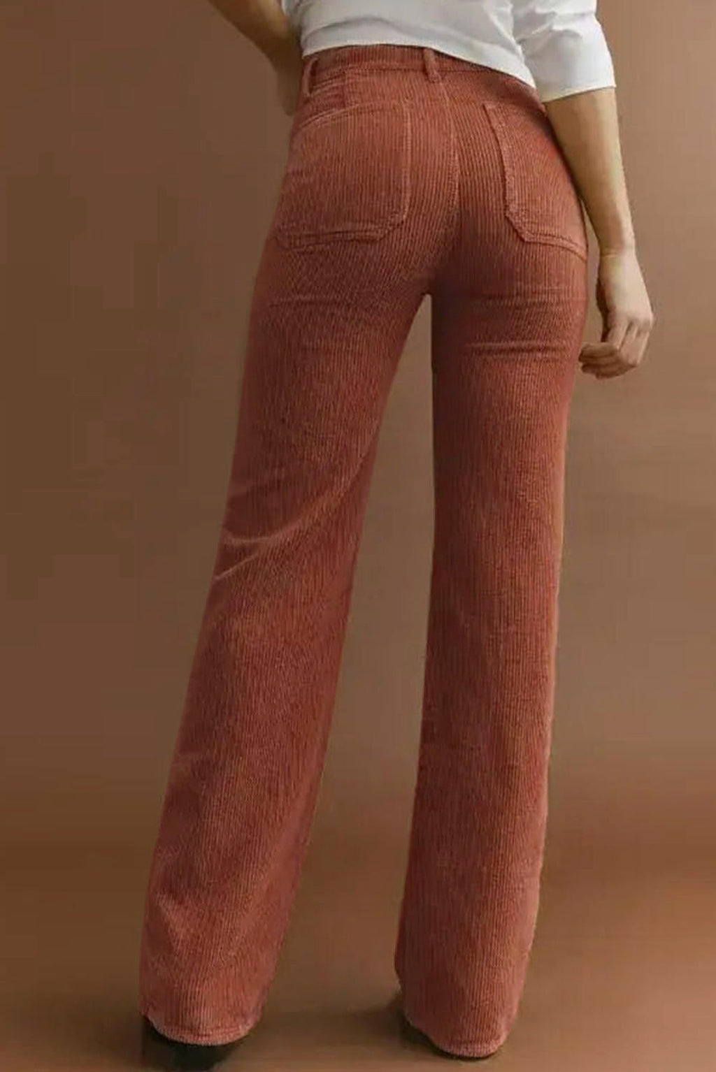 Brown High Waist Square Pockets Corduroy Pants - enhanced image 2