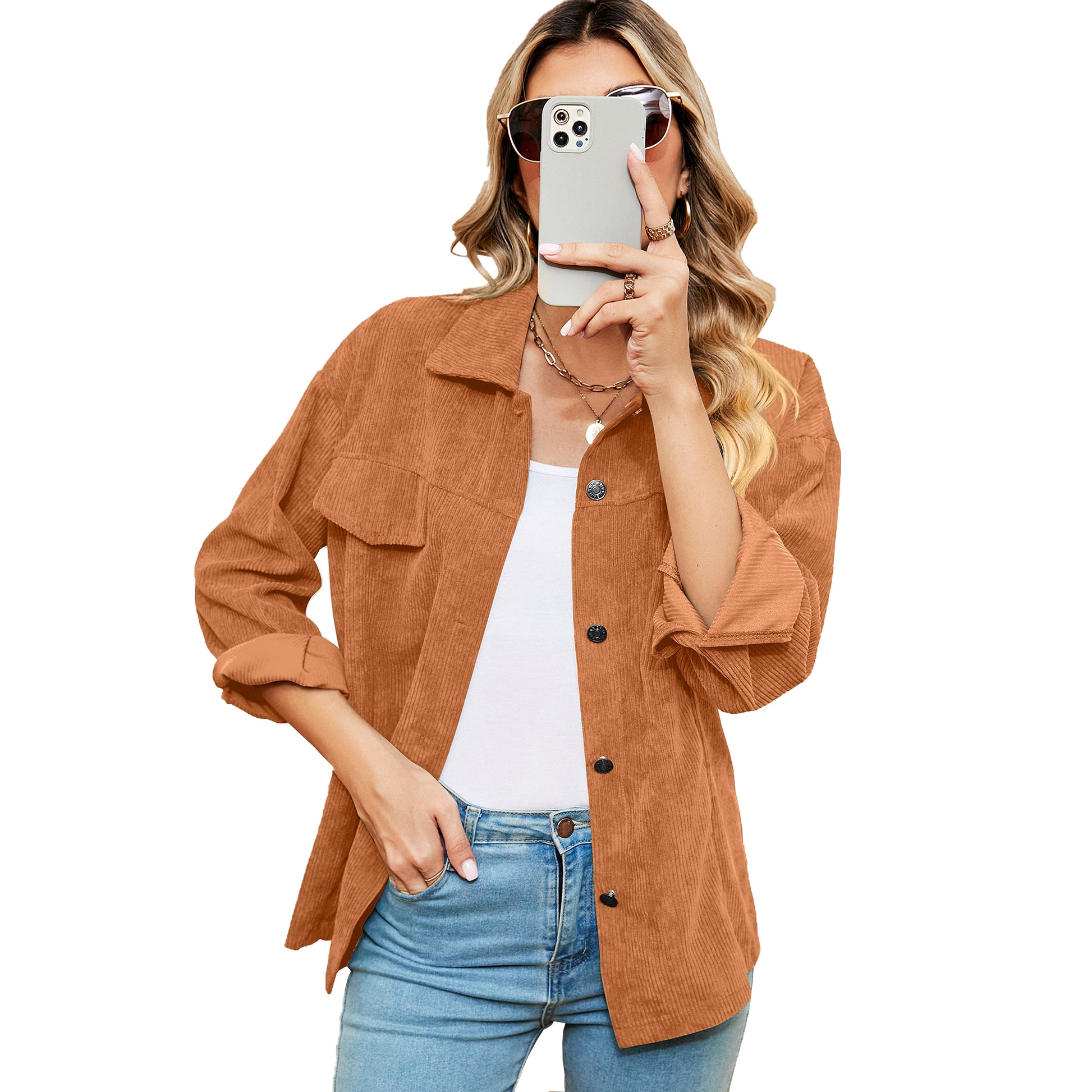 Button Corduroy Long Sleeve Baggy Coat Women's Clothing - enhanced image 2