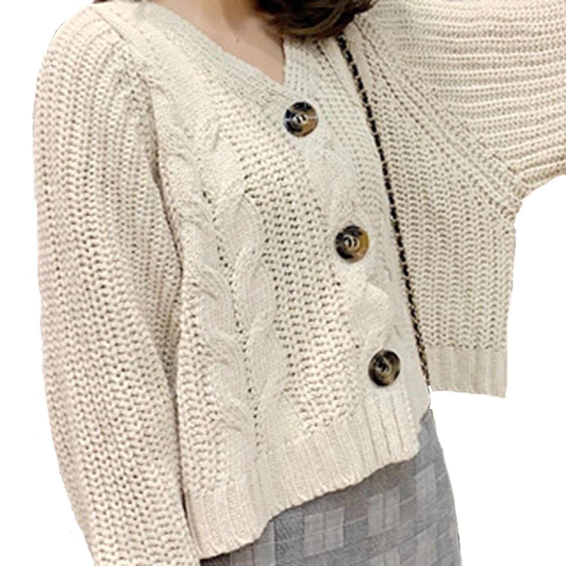 A.1 Button Solid Color Sweaters Short Loose Women - enhanced image 2