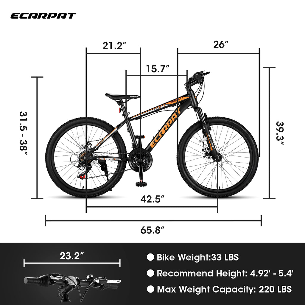 Carpat™ City-Cruizer – 26" Mountain Bike (Black-Orange, Dual Disc, 21-Speed) - enhanced image 2