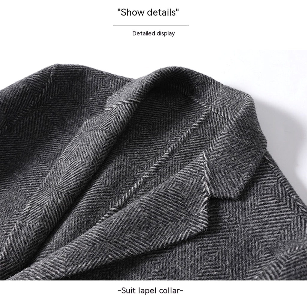 Cashmere Wool Trench Coat Winter Plaid Long Casual Coat Jacke Men - enhanced image 2