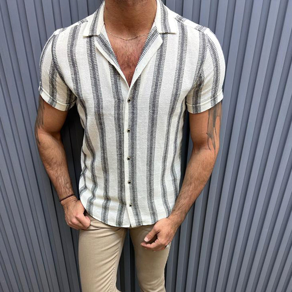 Casual Men's Stand Collar Striped DressShirt - enhanced image 2