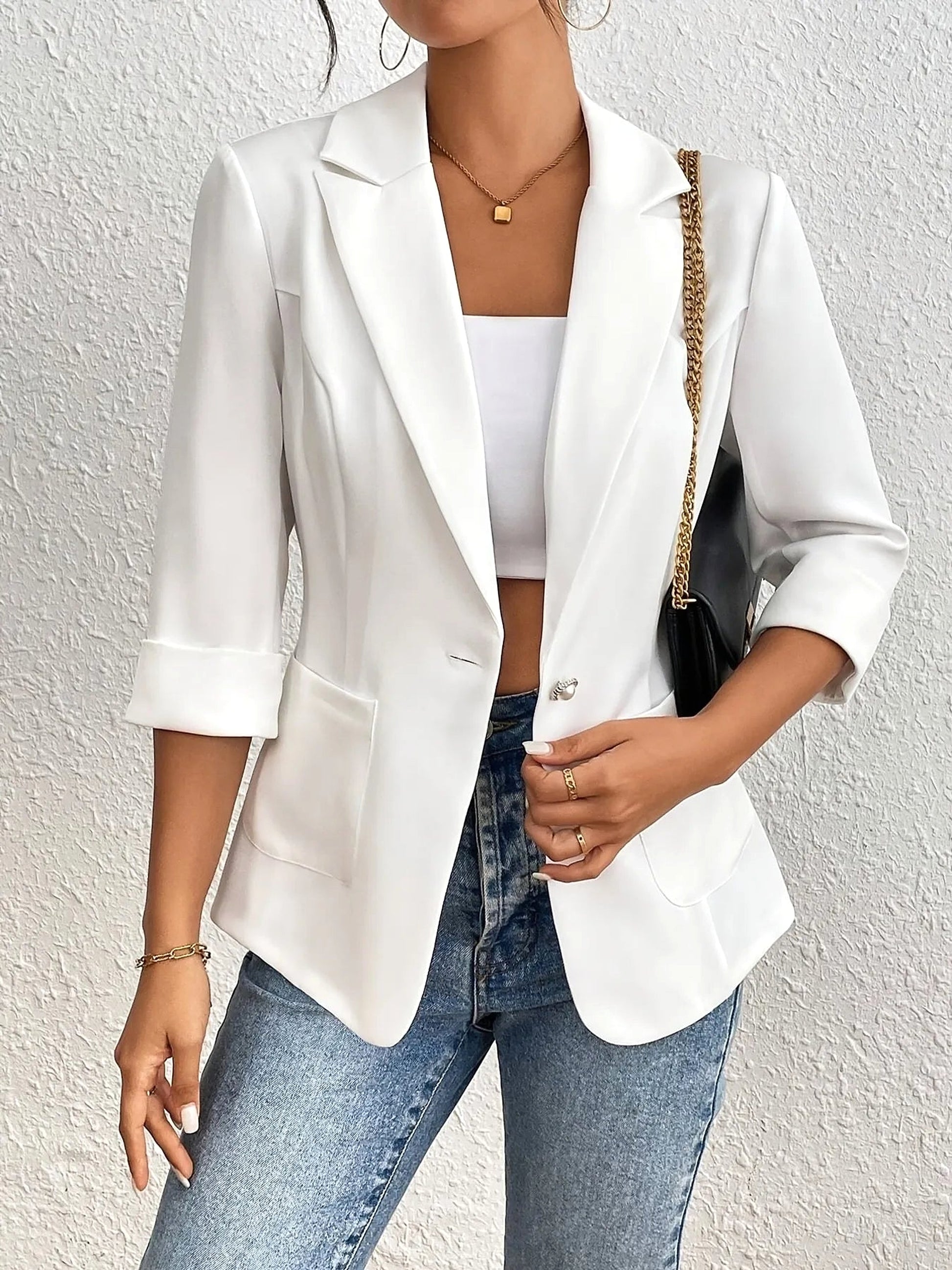 Classic Lapel Collar One Button Blazer - enhanced image 2