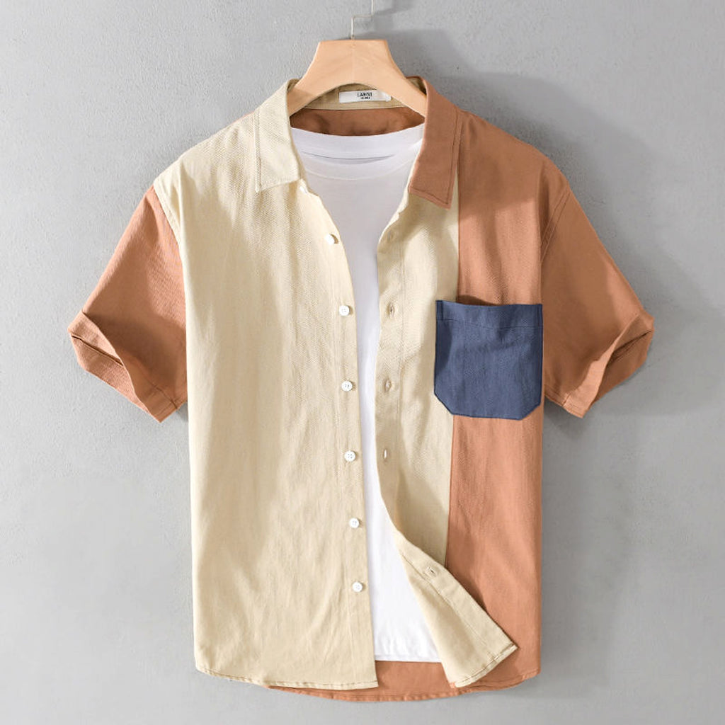 Contrast Color Pocket Short Sleeve DressShirt - enhanced image 2
