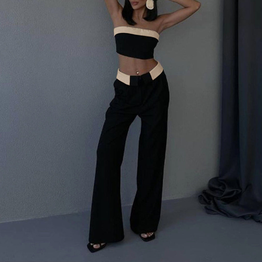 Contrast Color Vest Wide-leg Suit Pants Fashion Casual Two-piece Suit - enhanced image 2