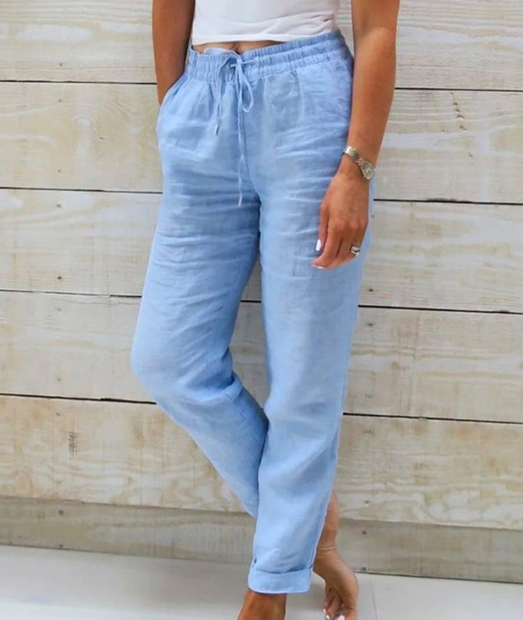 Women's High Waist Elastic Cotton And Linen Casual Pants - enhanced image 2