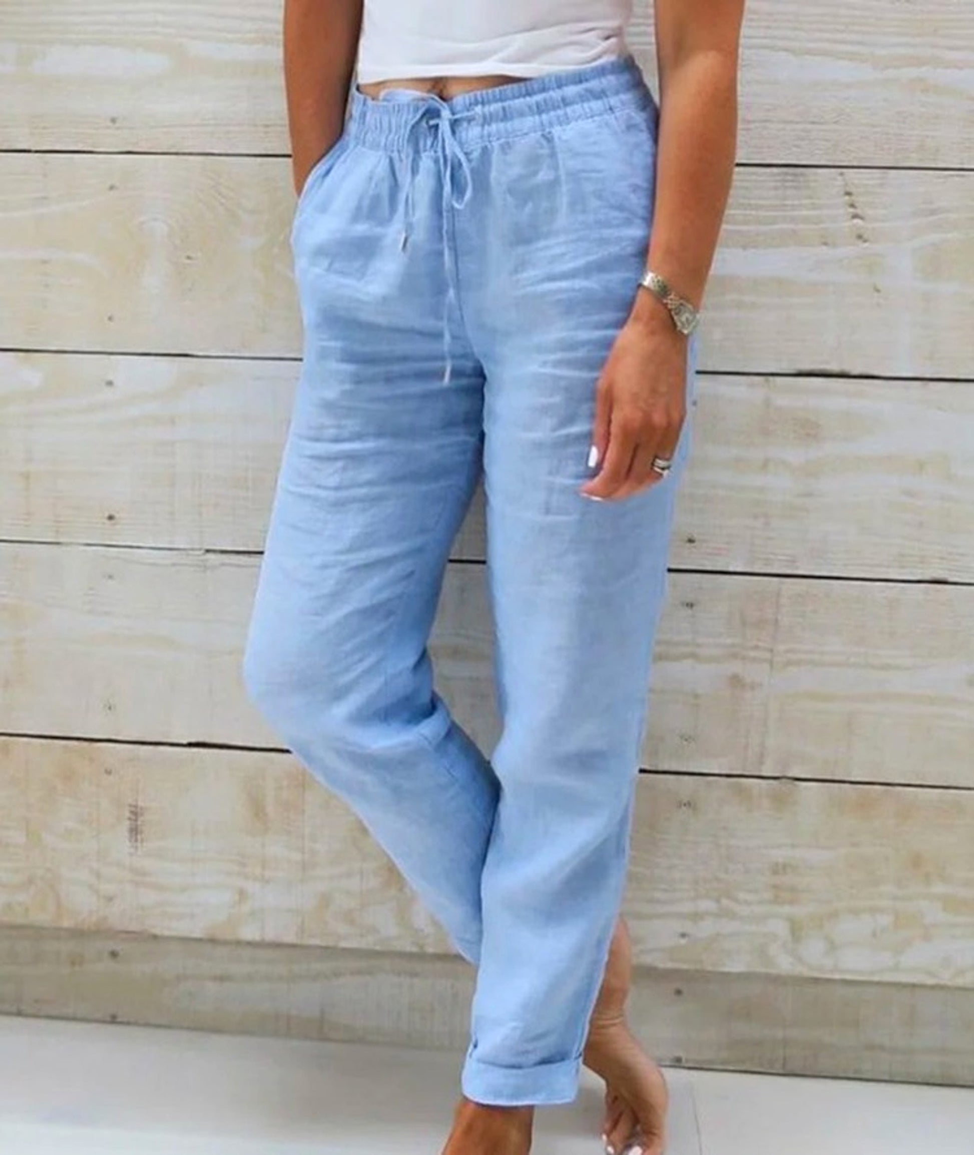 Women's High Waist Elastic Cotton And Linen Casual Pants - enhanced image 2