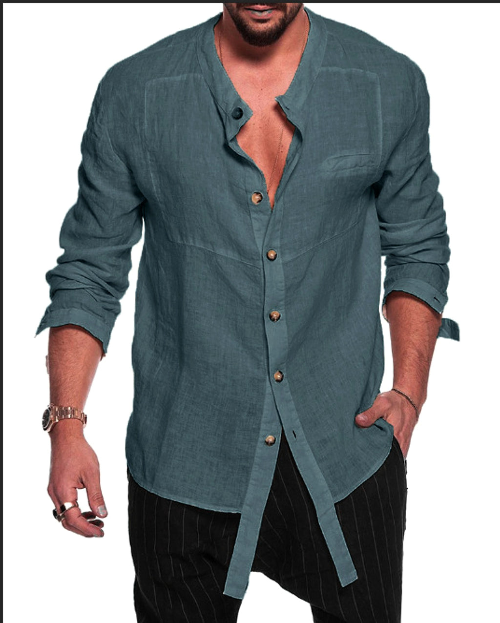 Cotton Linen Men's Long Sleeve DressShirt - enhanced image 2