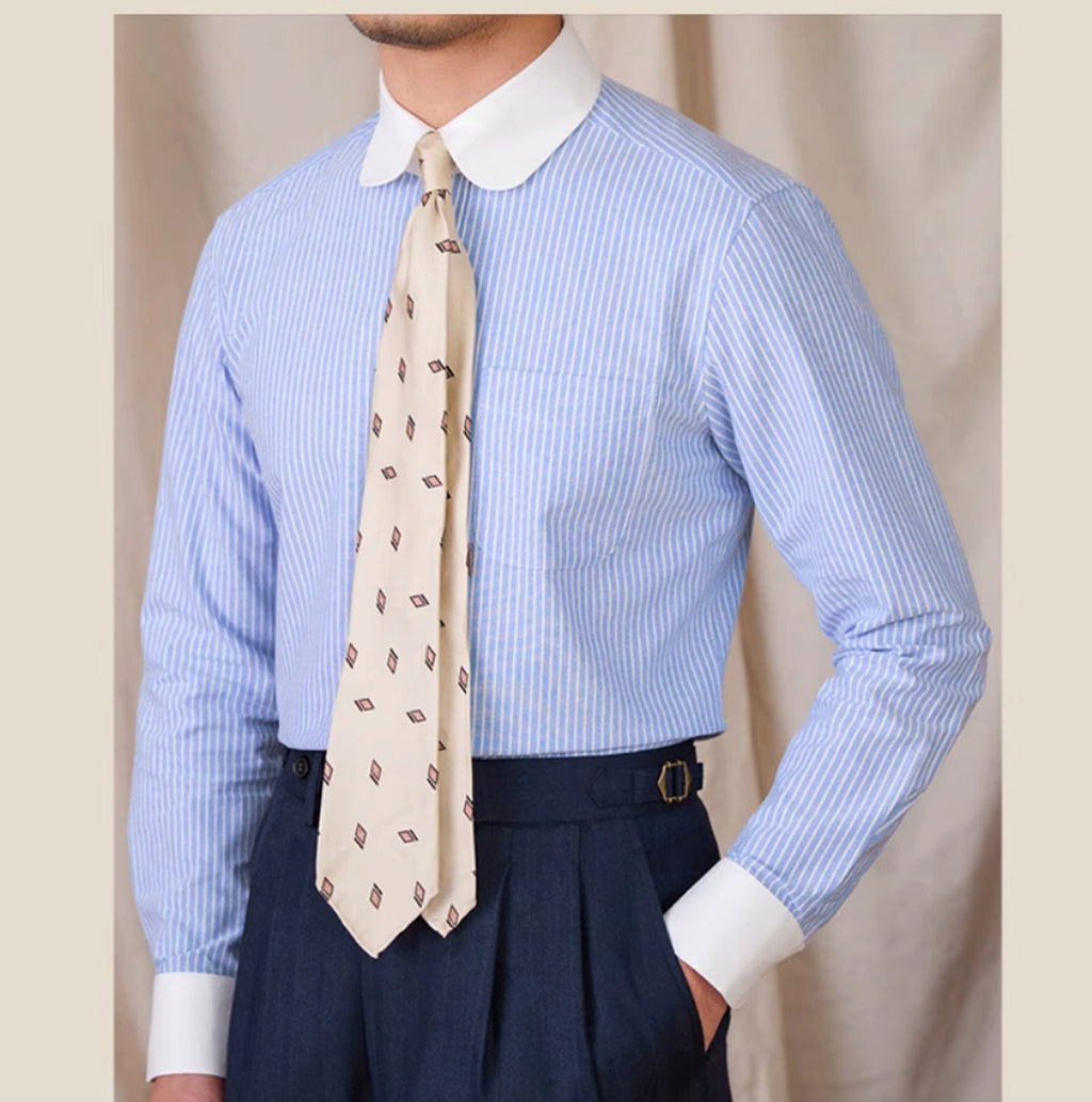 Cotton Striped Long Sleeved Shirt Men - enhanced image 2