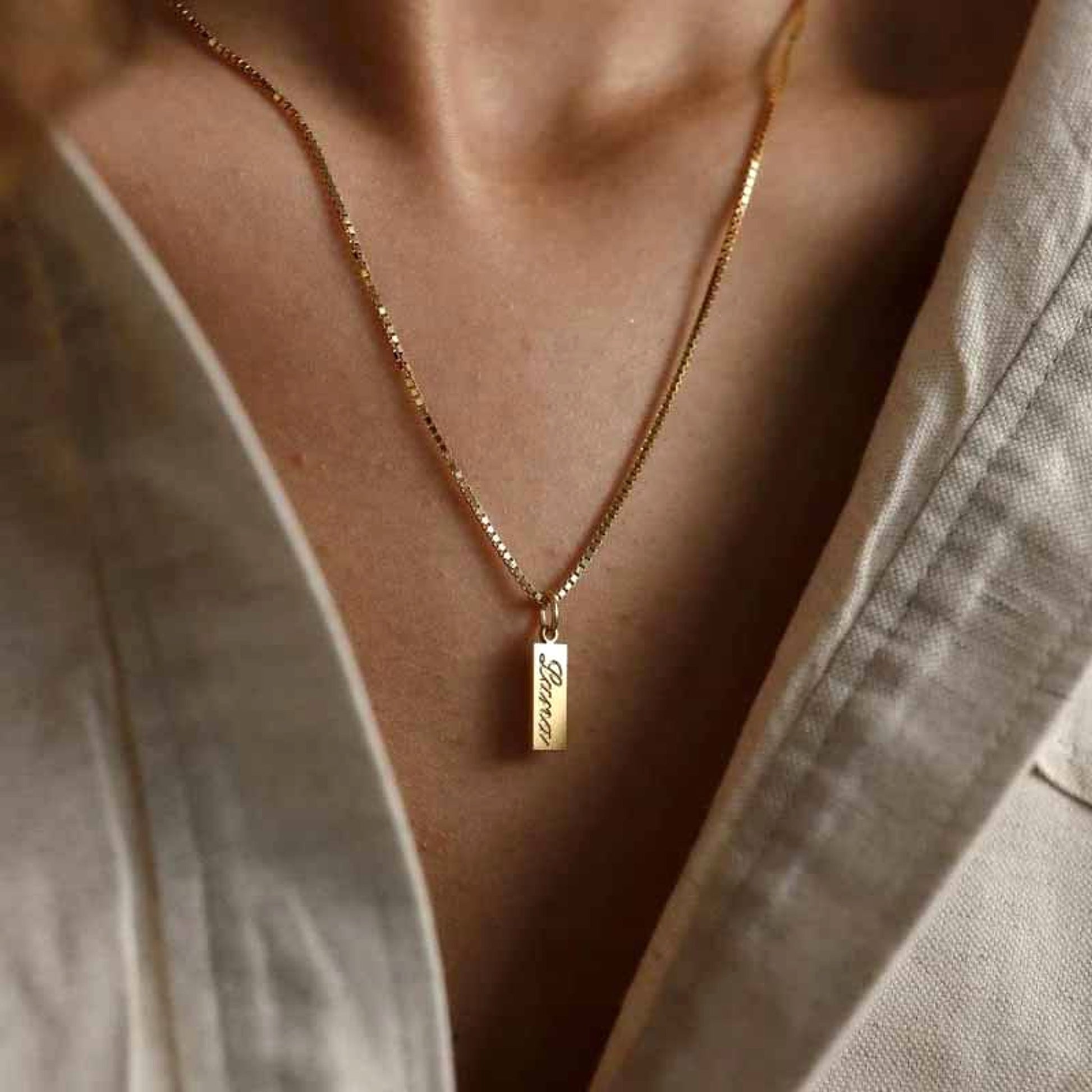 Couple Engraved Collarbone Chain Stainless Steel English Letter Necklace - enhanced image 2