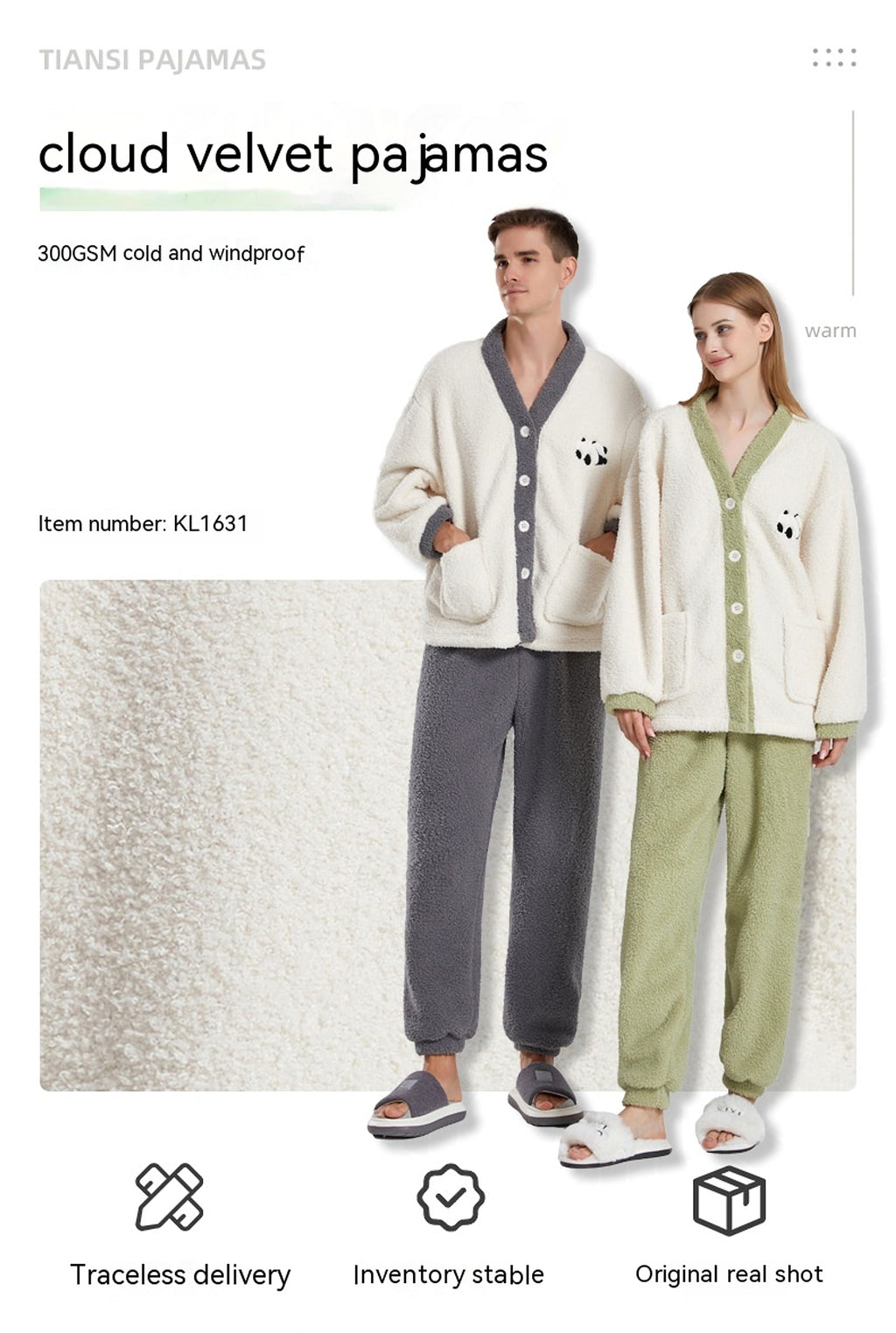 Couple Pajamas Women Winter Coral Fleece Thickened Casual Clothes Half Velvet Cartoon Panda Couple Pajamas Suit - enhanced image 2