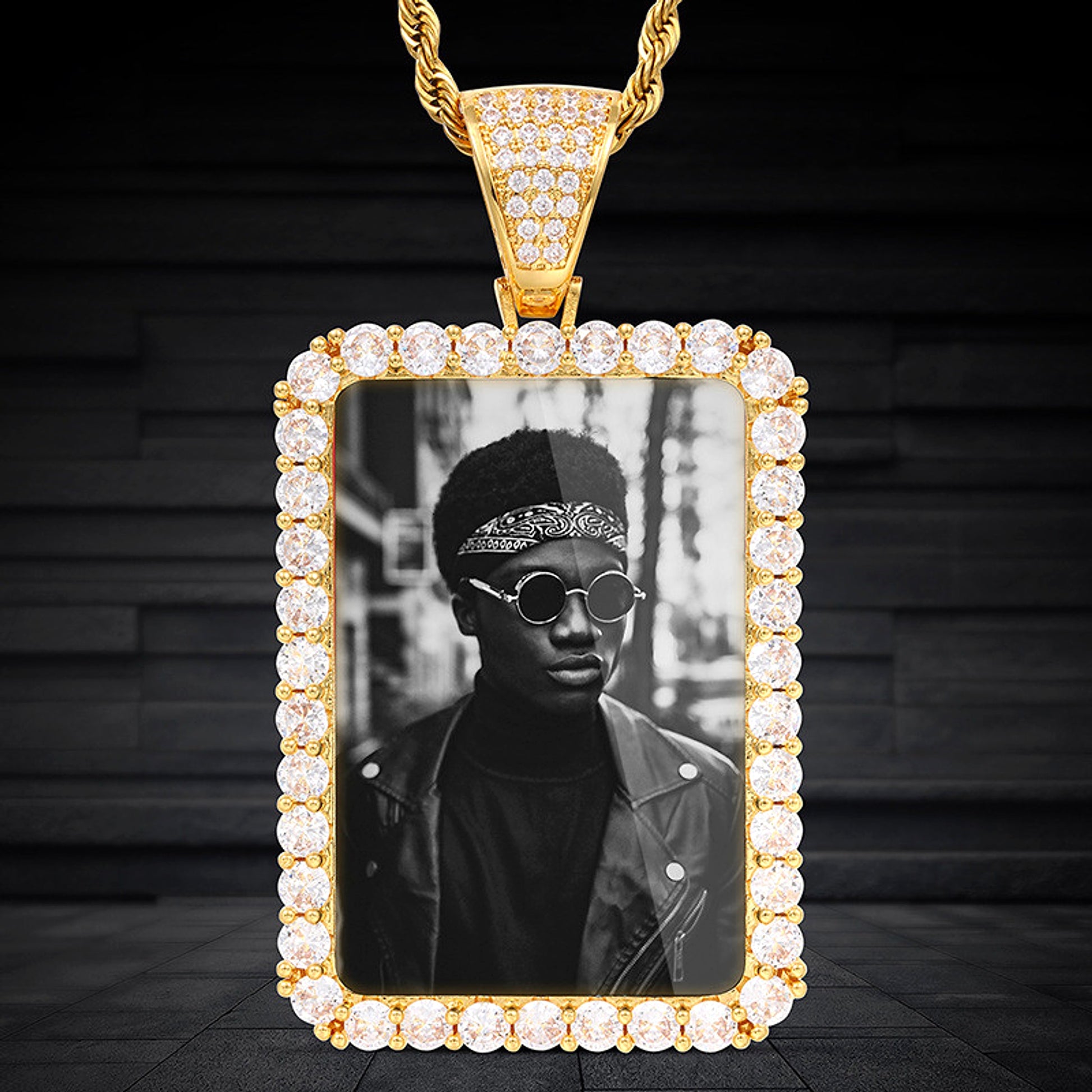 Custom Made Photo Squar Medallions Necklace - enhanced image 2