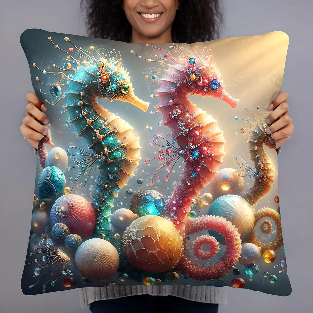 Seahorse Pillow Cushion Ocean Decor | US/EU Warehouse | Nautical Cushion 22 x 22 - enhanced image 2