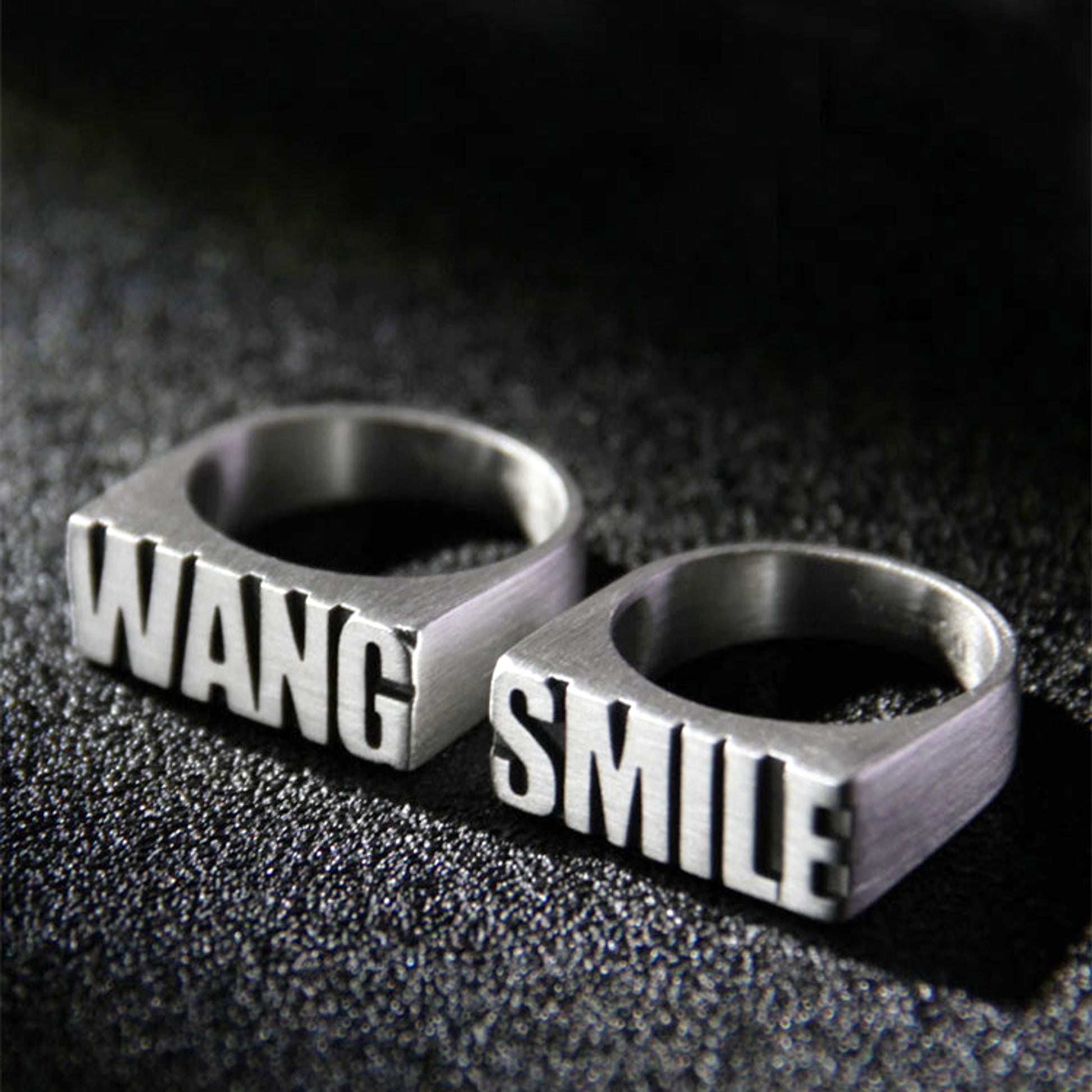Personalized Sterling Silver Couple Rings – Custom Engraved Alphabet Rings - enhanced image 2