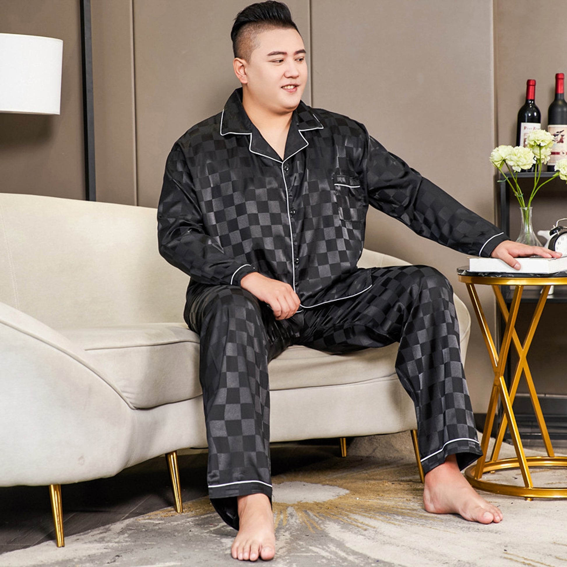 Cut Flower Fat Men's Pajamas Extra Ice Silk - enhanced image 2