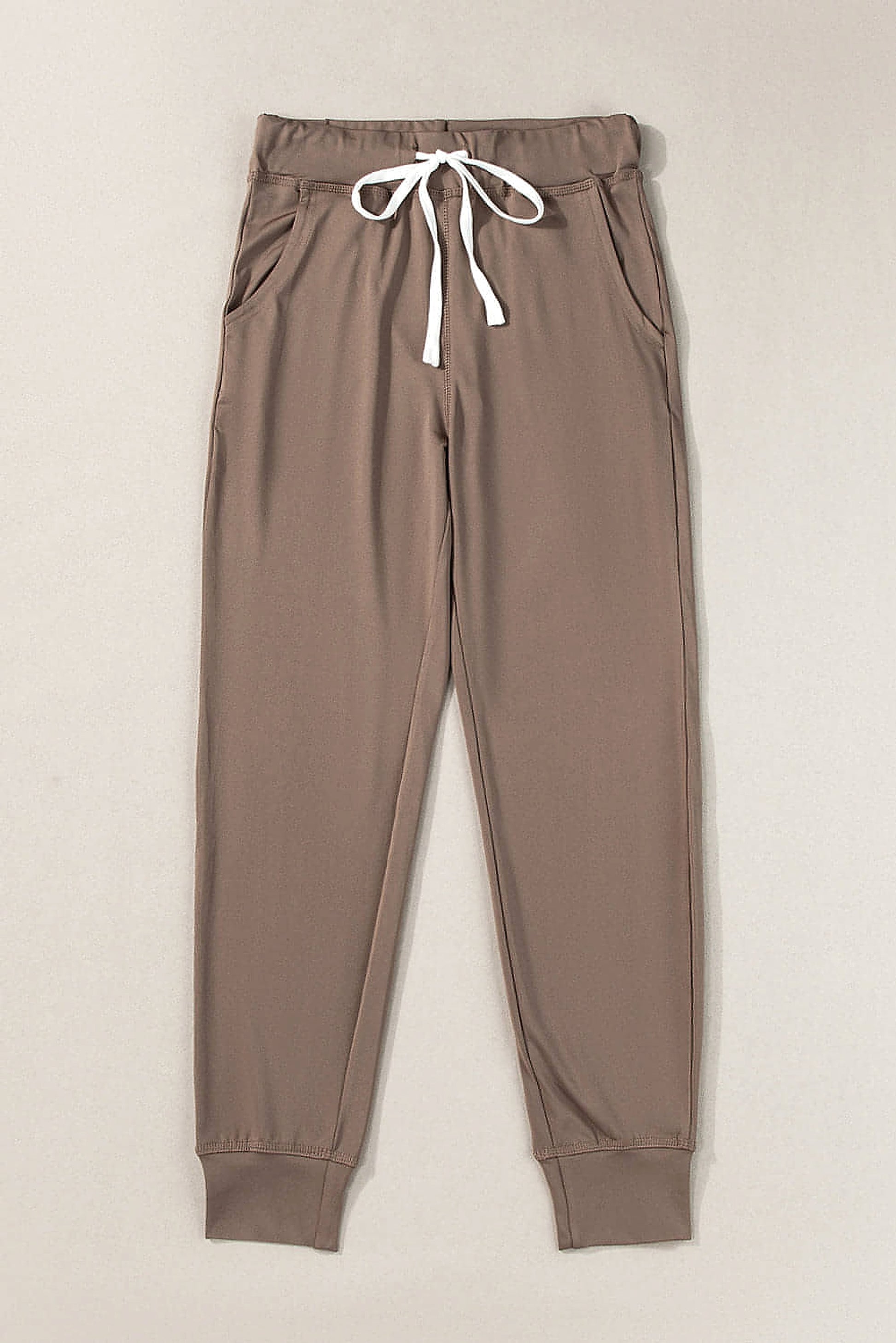 Dark Brown Drawstring Waist Pocketed Joggers - enhanced image 2