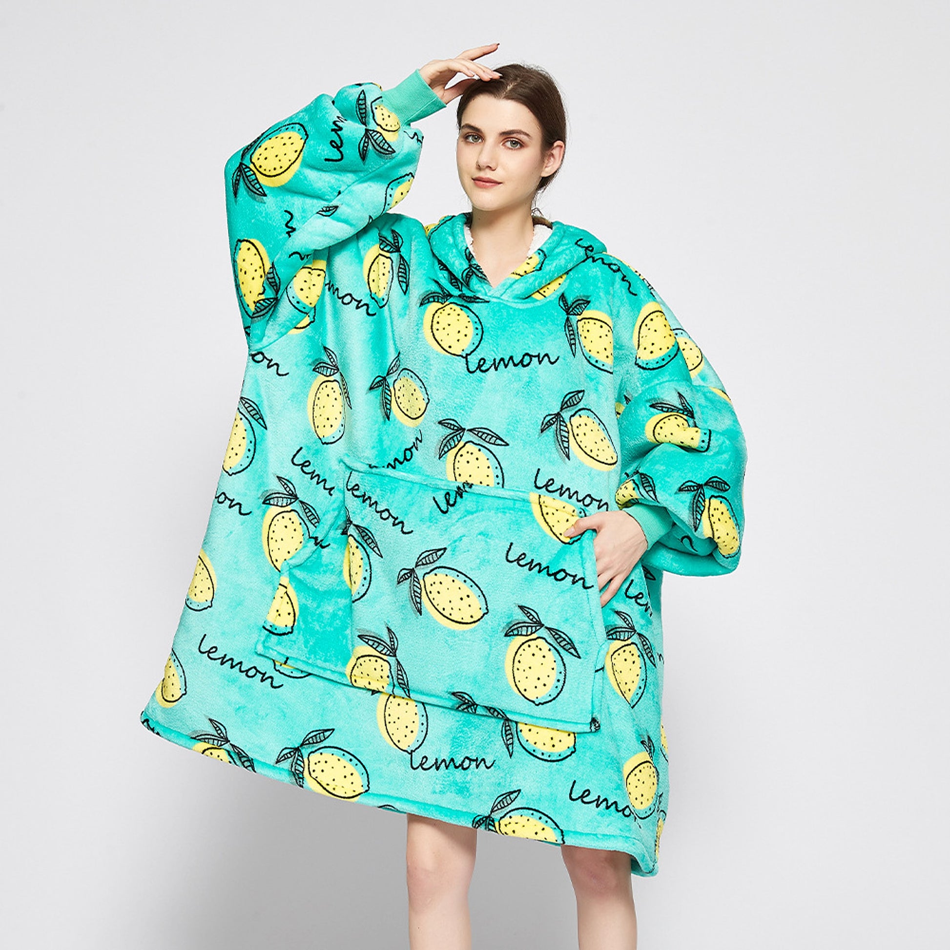 Double Layer Lazy Blanket Pullover Flannel Hooded Double Layer Sweater Women - enhanced image 2