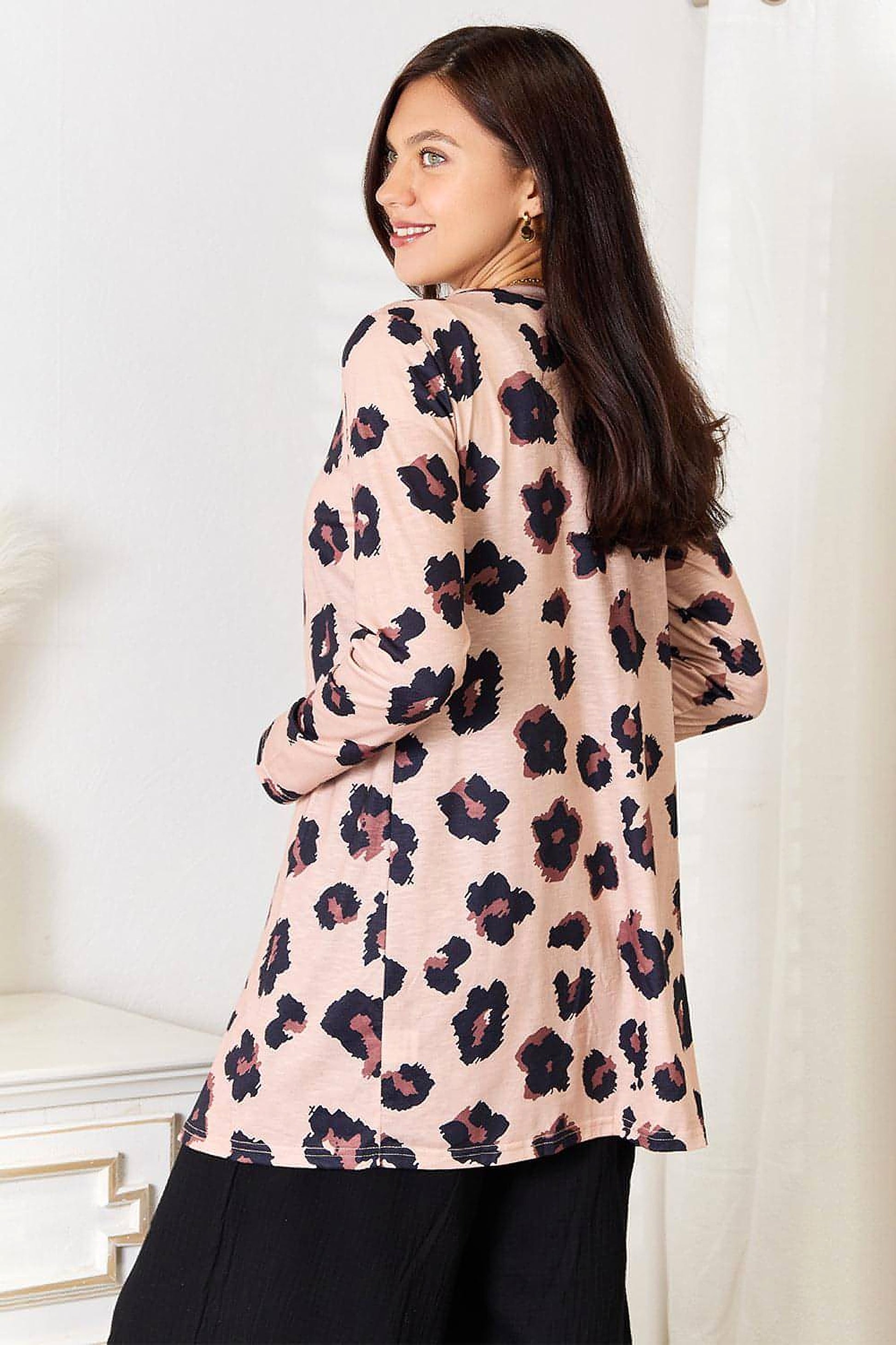 Double Take Printed Button Front Longline Cardigan - enhanced image 2