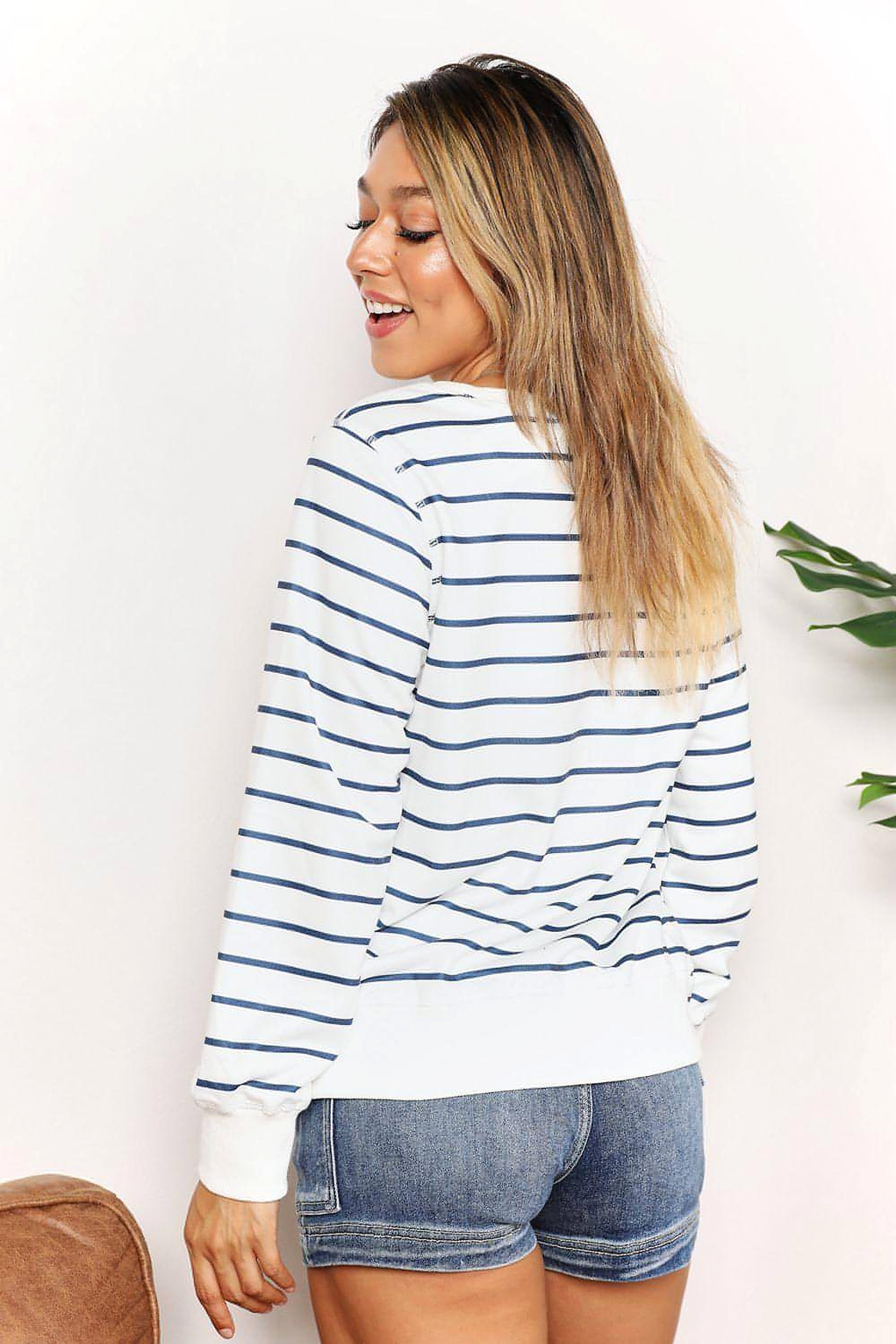 Double Take Striped Long Sleeve Round Neck Top - enhanced image 2