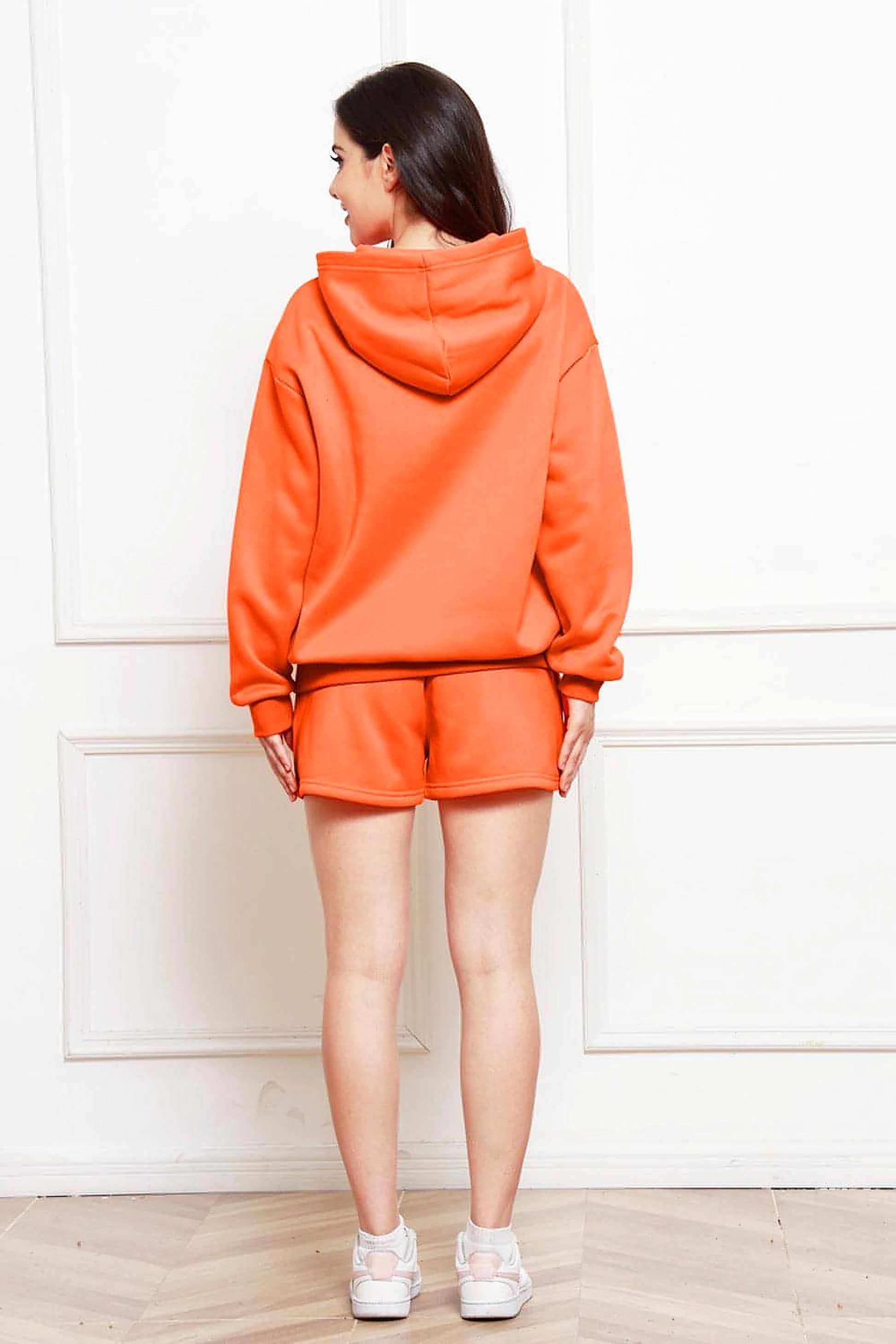 Drop Shoulder Long Sleeve Hoodie and Shorts Set - enhanced image 2