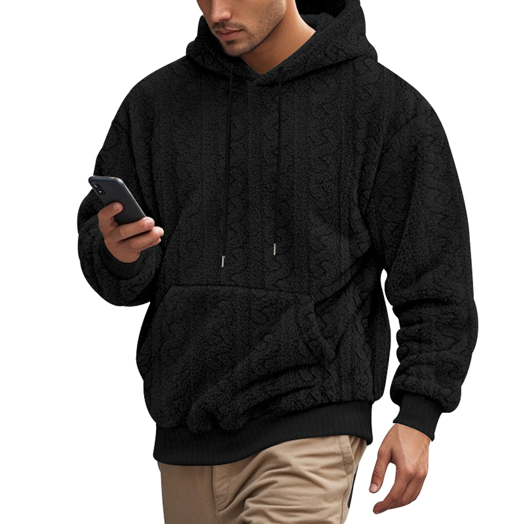 European And American Fall Winter Men Hooded Jacquard Teddy Plush Sports And Leisure Sweater - enhanced image 2