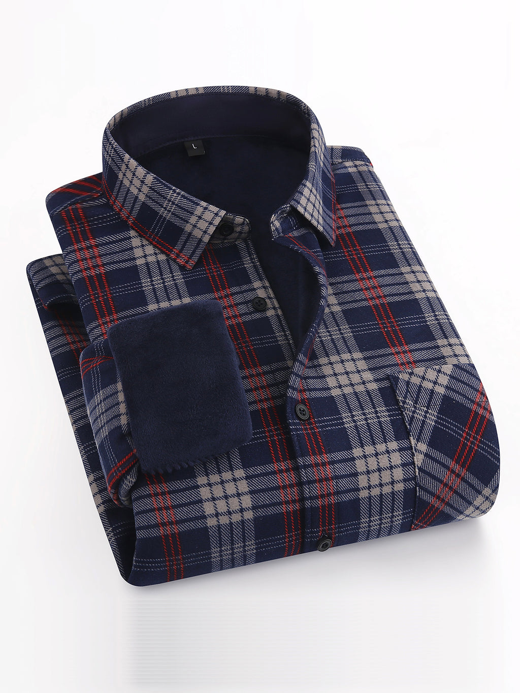 European And American Size Handsome Fleece-lined Thick Warm DressShirt - enhanced image 2
