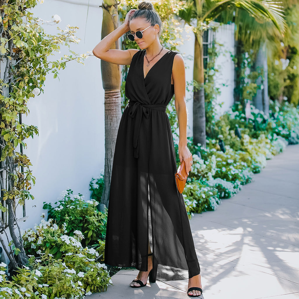 European And American V Neck Dress Women's Long Skirt - enhanced image 2