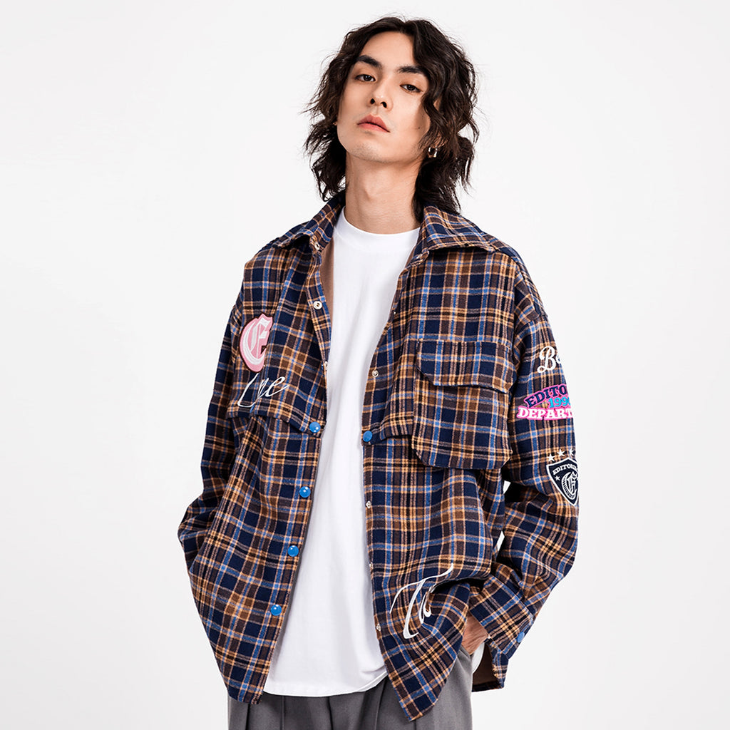 Fashion Brand Plaid Long Sleeve DressShirt Coat Jacket Men & Women - enhanced image 2