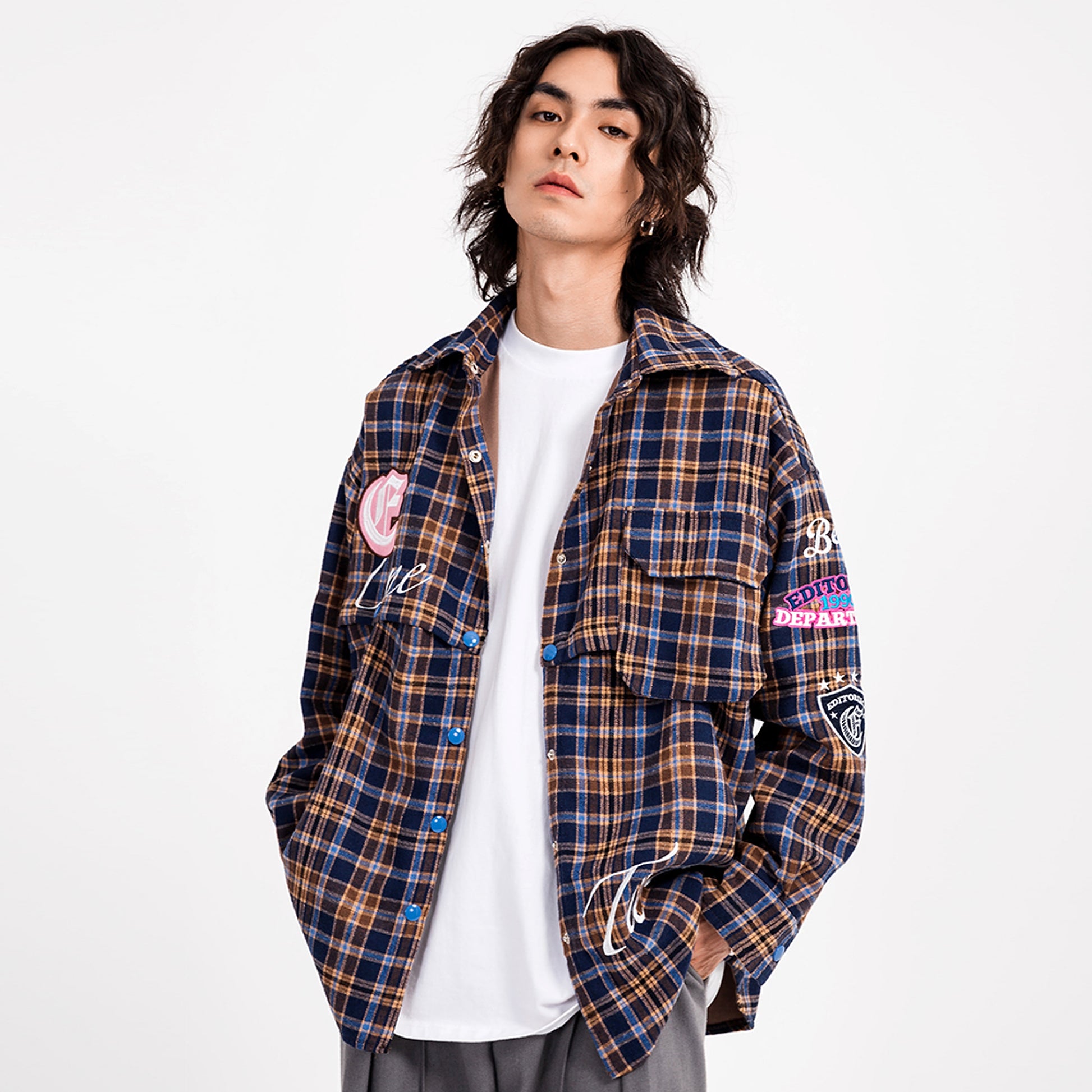 Fashion Brand Plaid Long Sleeve DressShirt Coat Jacket Men & Women - enhanced image 2