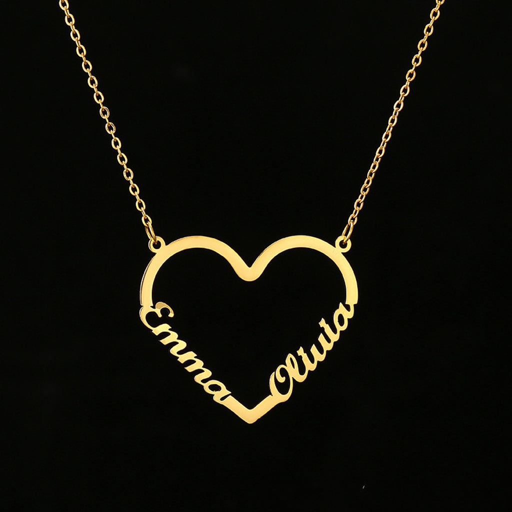 Custom Name Heart Necklace – Personalized Stainless Steel Gold Choker - enhanced image 2