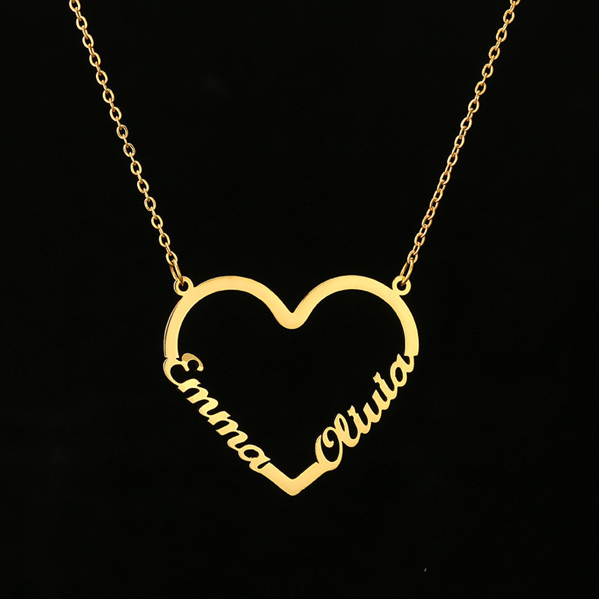 Custom Name Heart Necklace – Personalized Stainless Steel Gold Choker - enhanced image 2