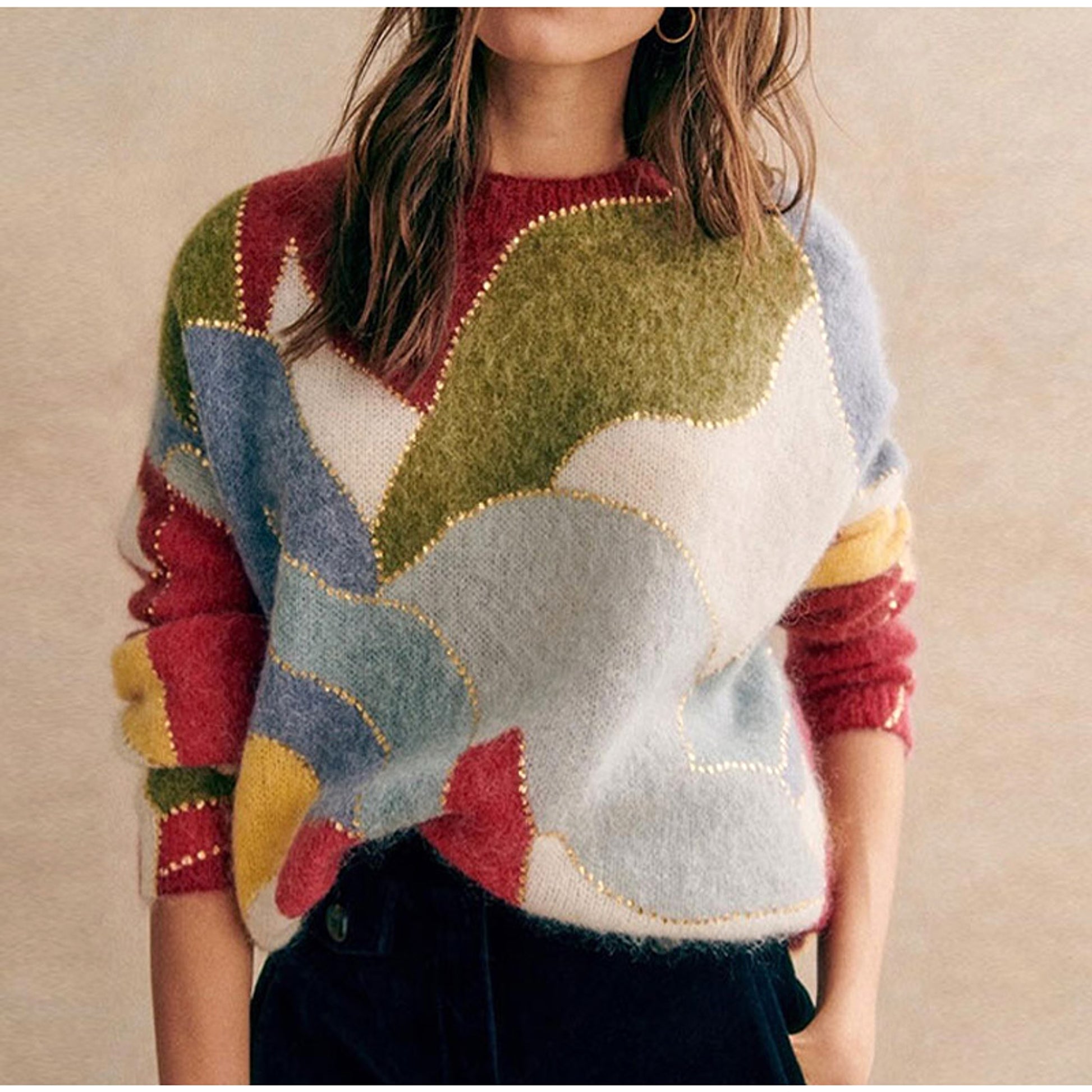 Fashion Elegant Crew Neck Pullover Sweater Women - enhanced image 2