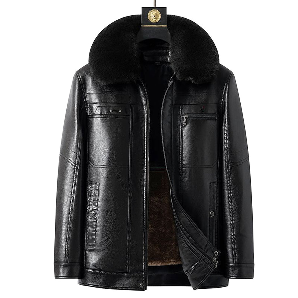 Fashion Personality Male Fleece-lined Leather Jacket Men - enhanced image 2