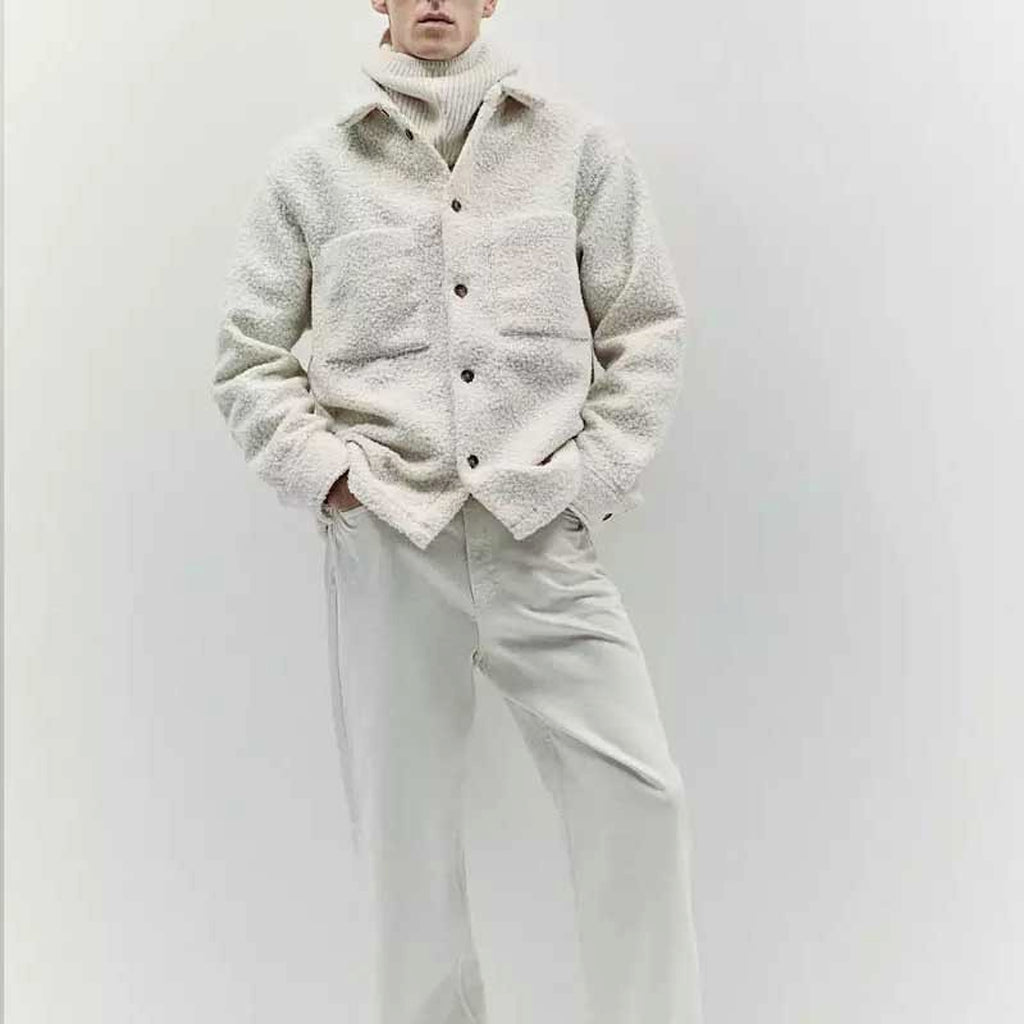 Fashion Solid Color Polo Collar Casual Lamb Wool Coat - enhanced image 2