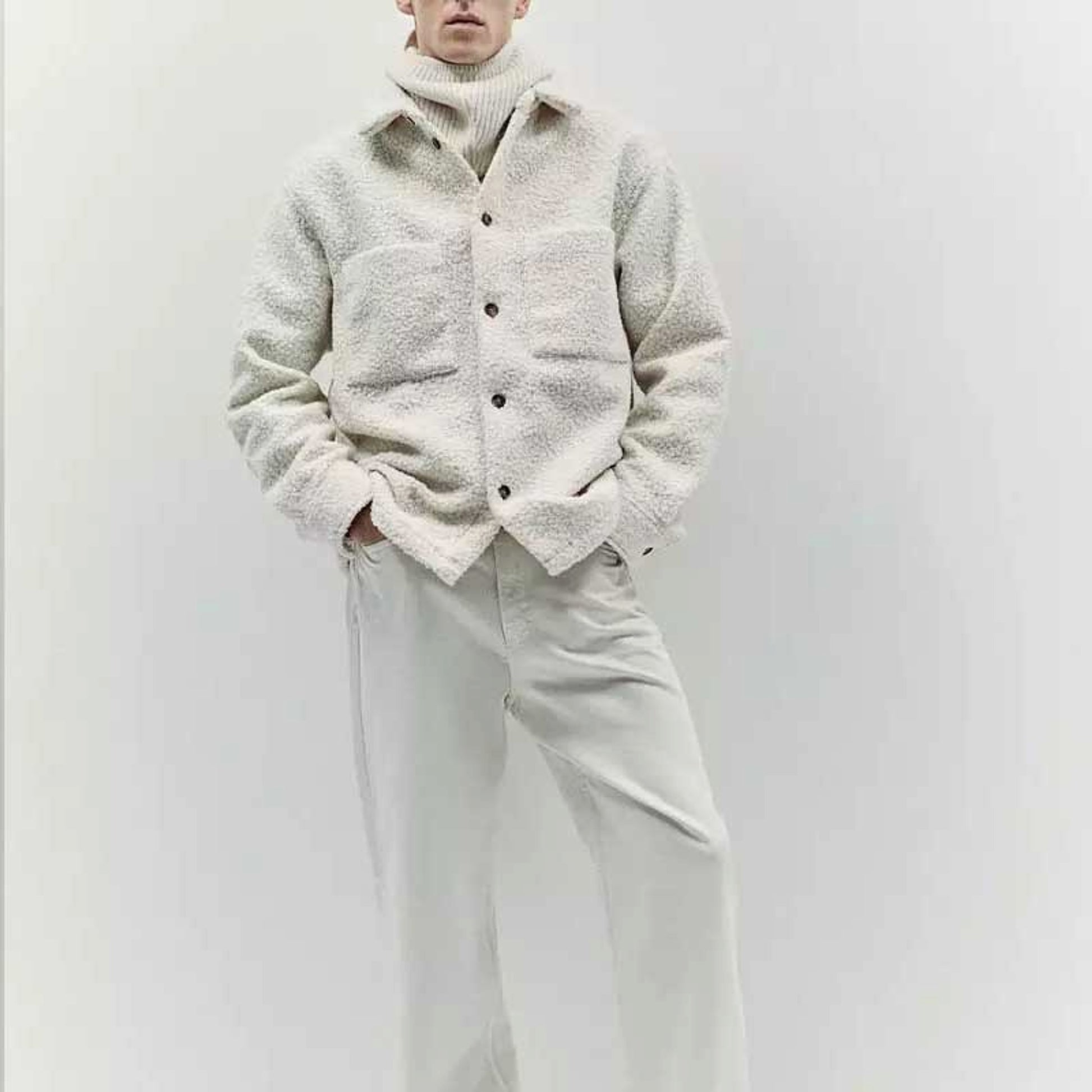 Fashion Solid Color Polo Collar Casual Lamb Wool Coat - enhanced image 2