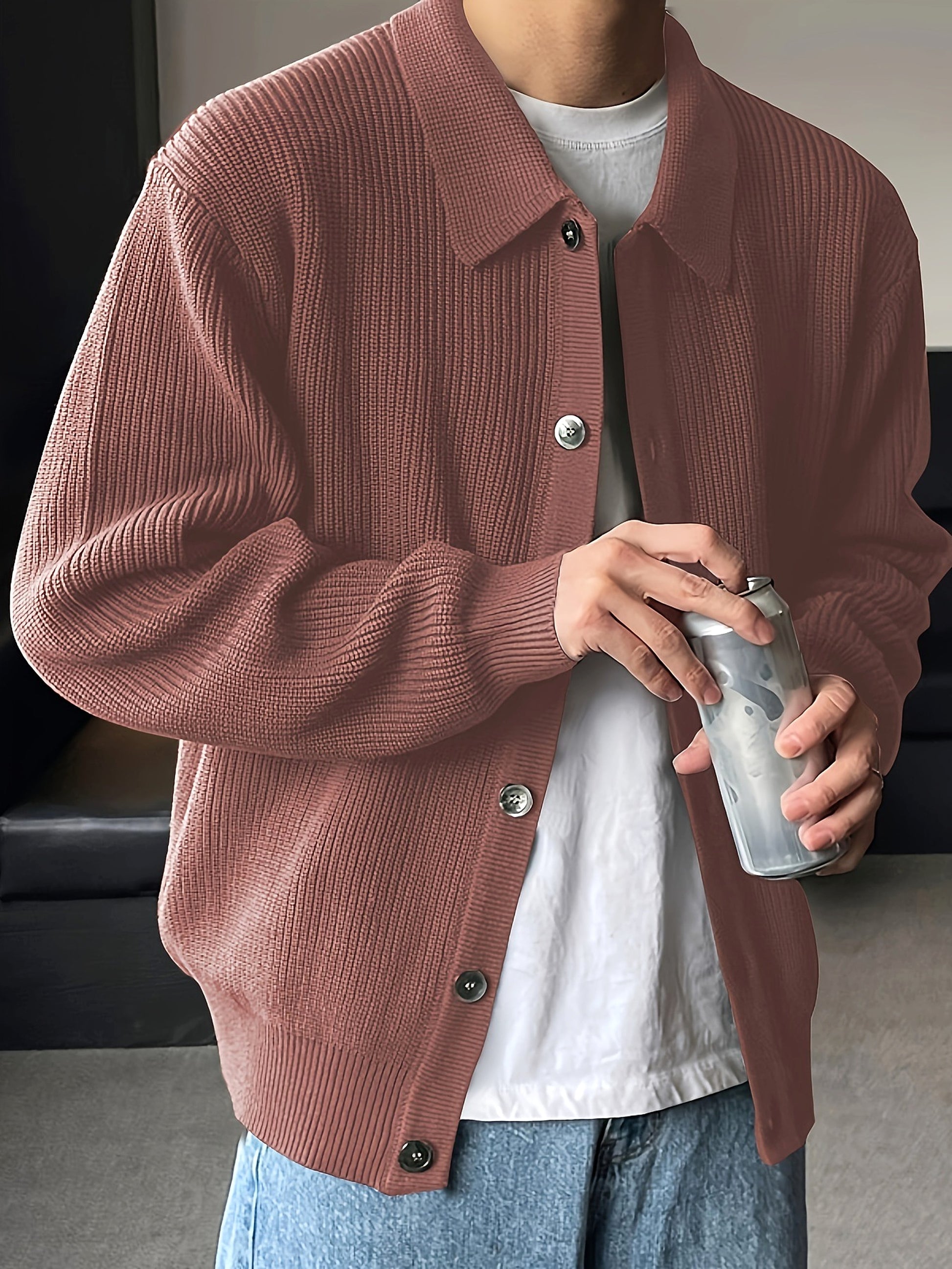 Fashion Solid Color Simple Men's Knitwear Cardigan Sweater Coat - enhanced image 2