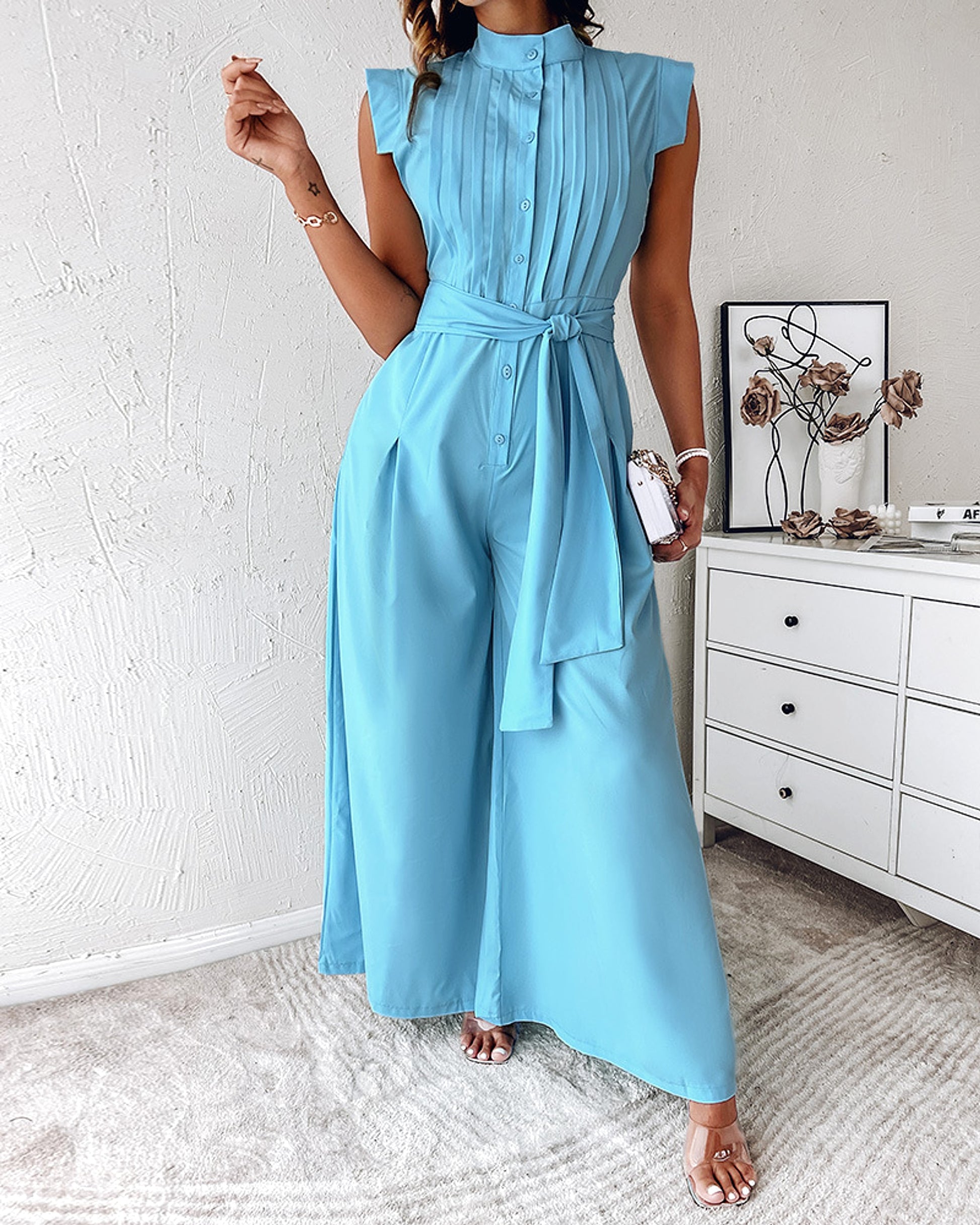 A.1 Fashion Women's Wear Blue Loose-fitting Jumpsuit - enhanced image 2