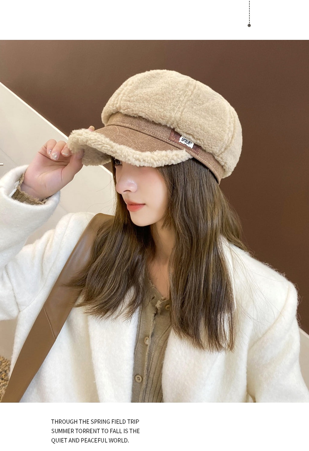 Faux Cashmere Fashion Leather Tag Octagonal Winter Warm Peaked Cap Hat - enhanced image 2