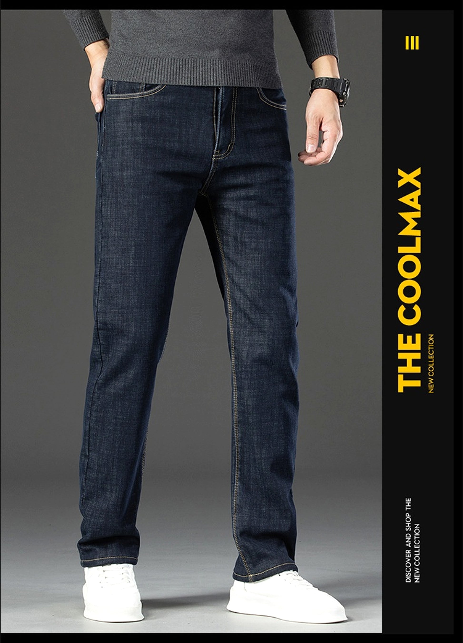 Fleece Lined Padded Warm Keeping Jeans For Men - enhanced image 2