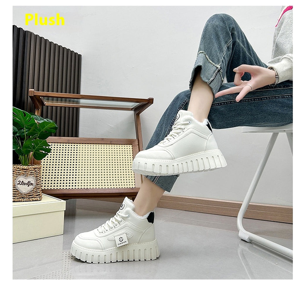 Fleece-lined Warm White Shoes For Women High-top Board Shoe - enhanced image 2