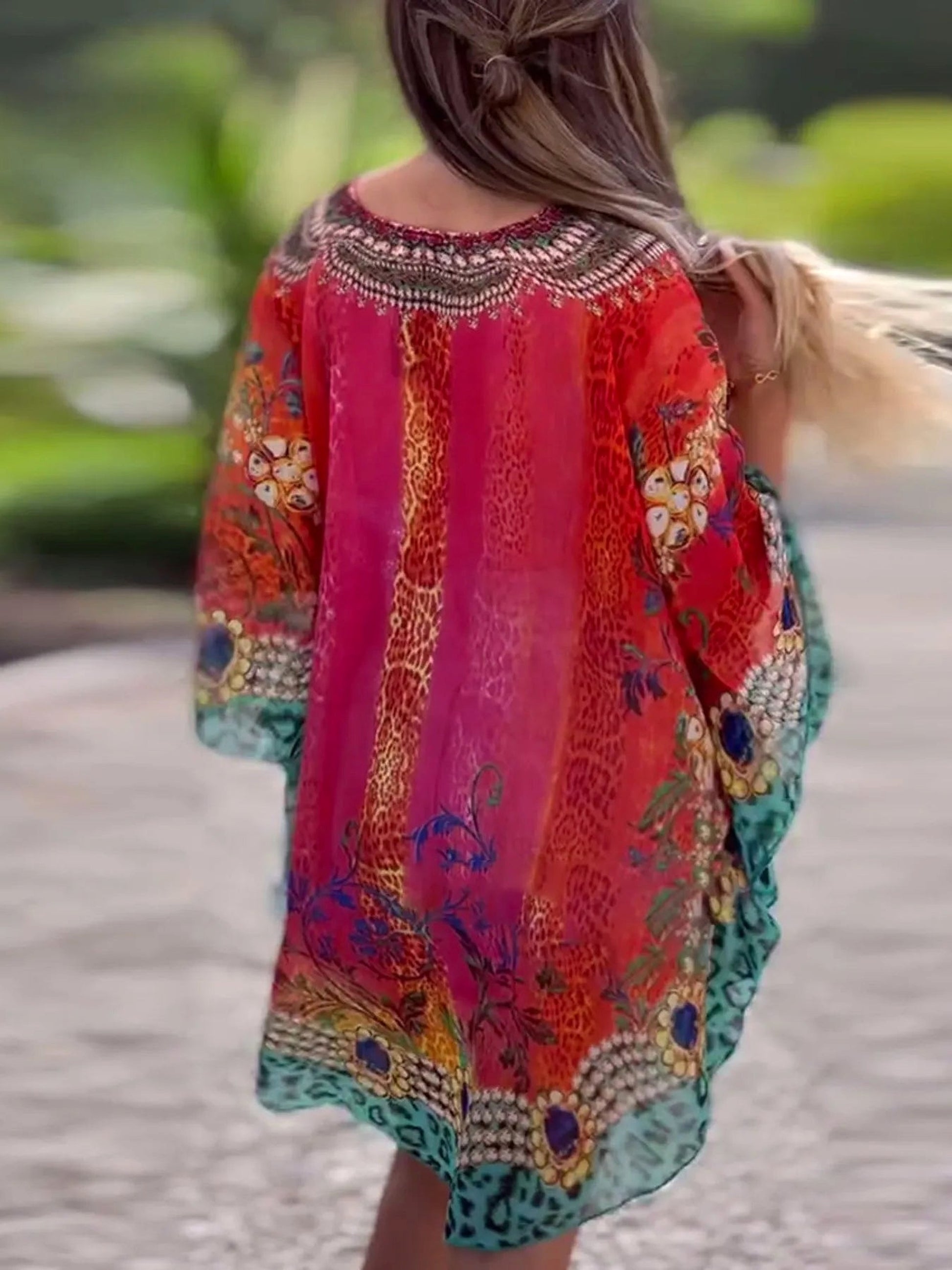 Floral Print V-Neck Cover Up - enhanced image 2