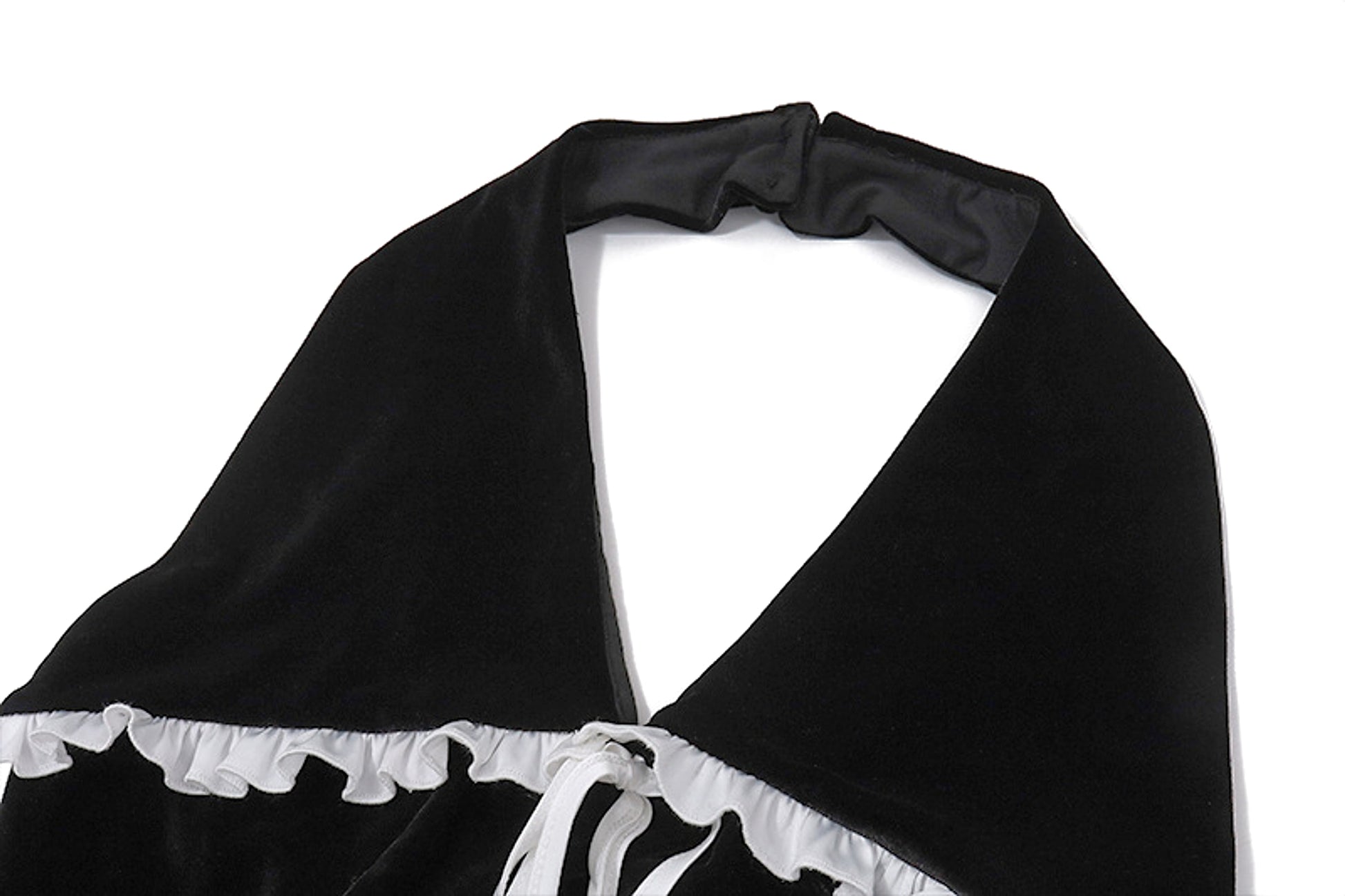 Flounce Trim Lace Up Backless Suede Slim-fit Halter Dress Women - enhanced image 2